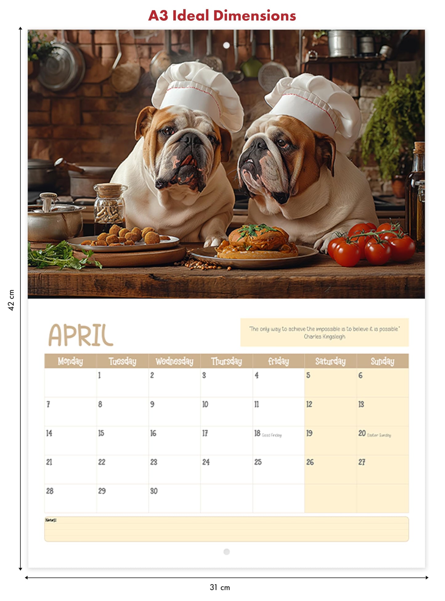 Wall Calendar 2025 UK - A4 Dog 2025 Calendar, Month-to-View (Jan 2025 - Dec 2025) - Eco-Friendly, A3 When Open, Made in the UK