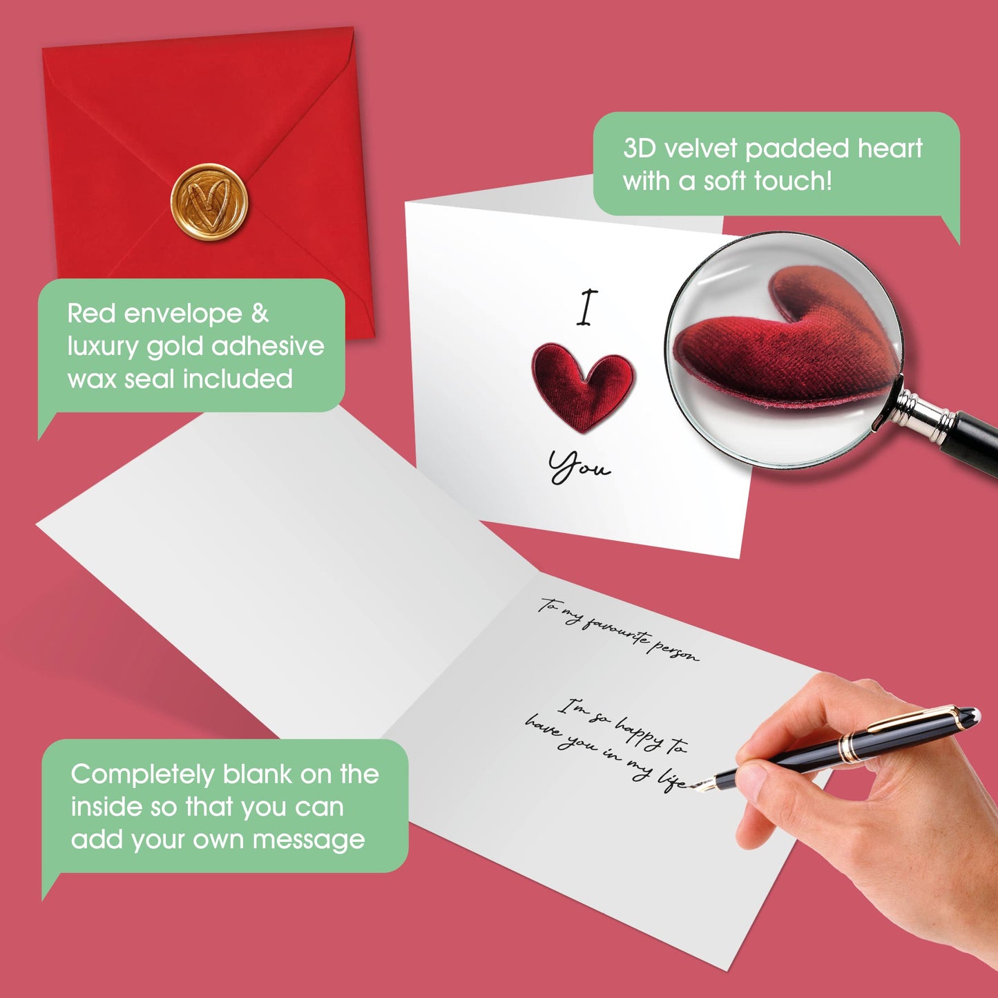 Giftinghouse 3d Valentines Card with Luxury Wax Seal and Envelope - Valentine's Day Cards for husband, wife, him, girlfriend, boyfriend - Anniversary card I love you - Eco-friendly