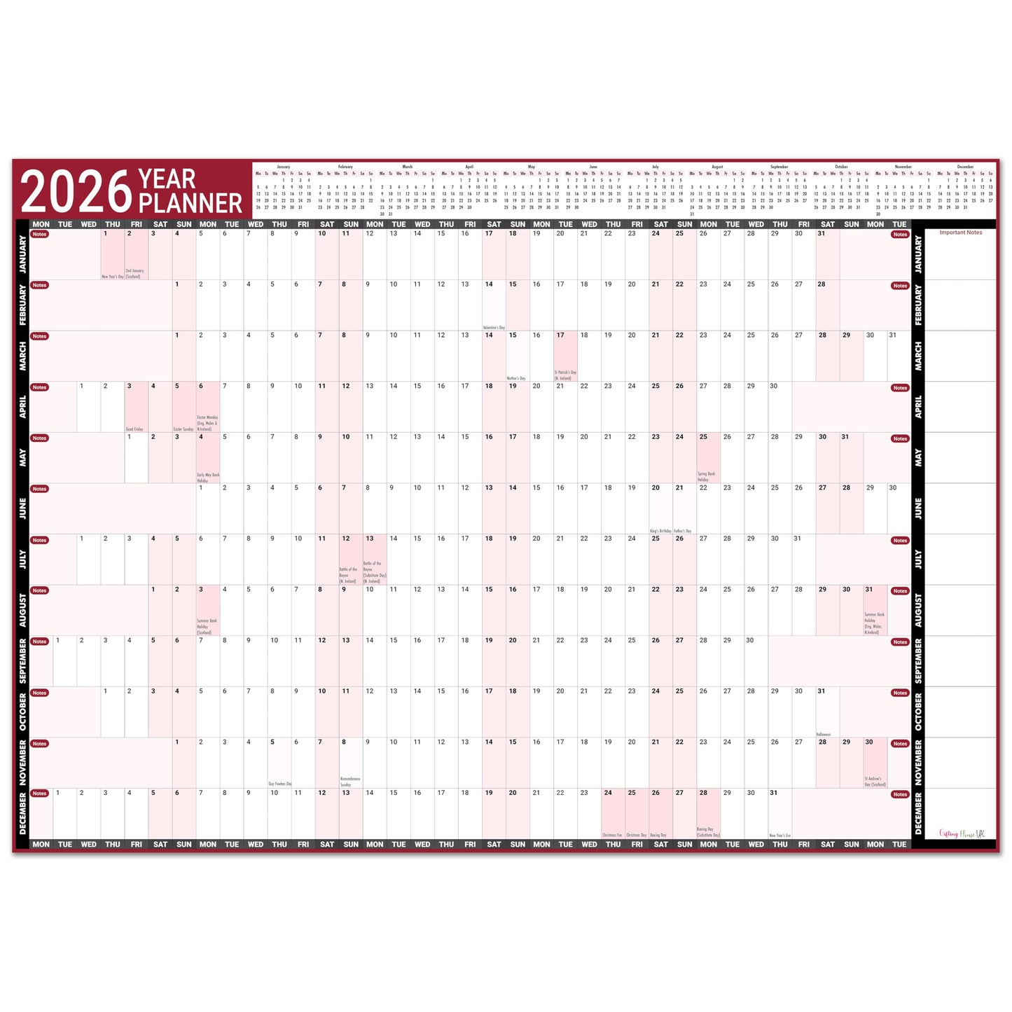 2025 Wall Planner A1 Laminated - Full Year Wall Planner 2025 UK - Wall Calendar 2025 with mount stickers for academic, office, home and school by (59.4 x 84.1 cm) - A1 size.