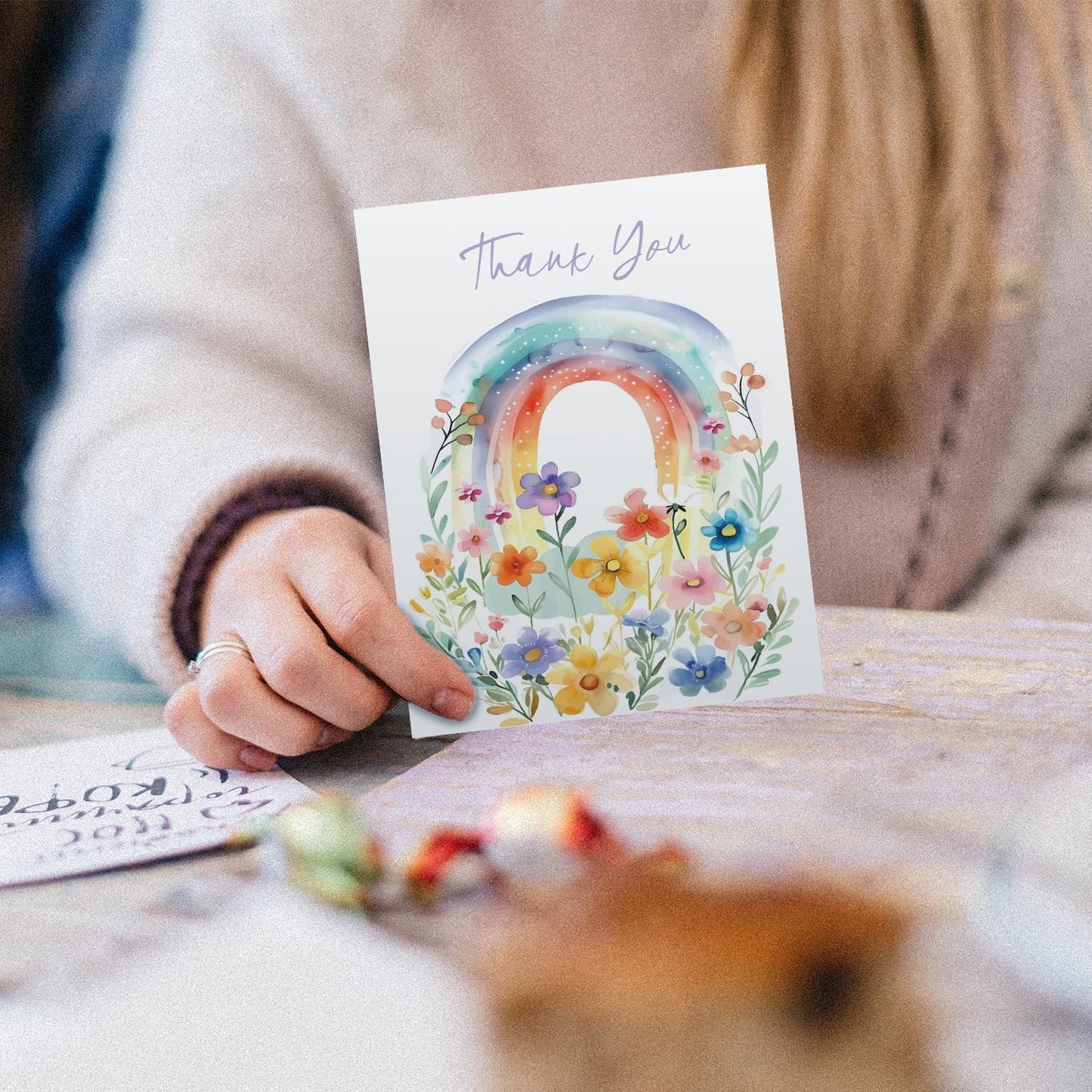 Giftinghouse Thank You Card With Envelope, Rainbow Flower Design Teacher Thank You Card - Blank Inside Greeting Card For Wedding, Teachers, Kids & Christmas - Eco-friendly.