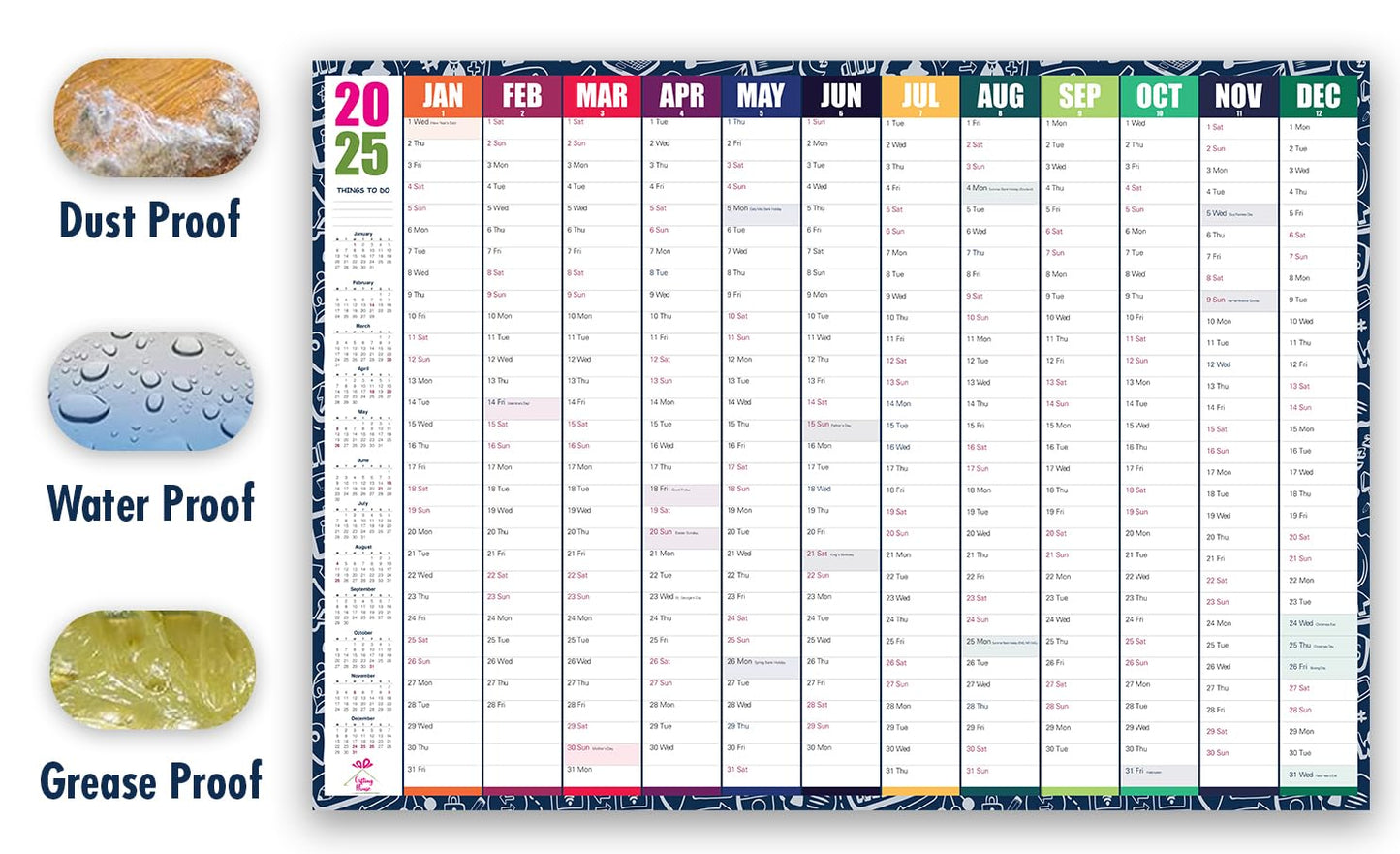 Giftinghouse 2025 Wall Planner A2 Laminated - Full Year Wall Planner 2025 UK - Wall Calendar 2025 with mount stickers for academic, office, home and school by (42 x 59.4 cm) - A2 size.