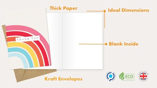 Giftinghouse 12/24/48 Thank You Cards Multipack with Envelopes - Rainbow Greeting cards for Teachers, kids, notes, and Christmas gifts - Fully recyclable and Eco-friendly cards.