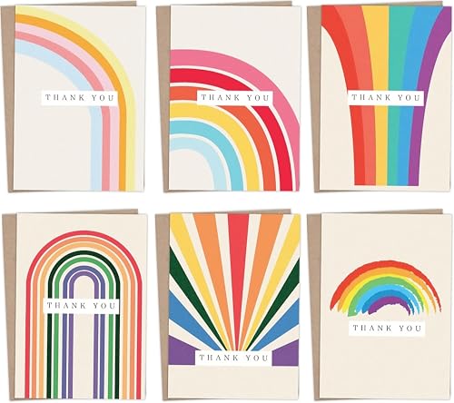 Giftinghouse 12/24/48 Thank You Cards Multipack with Envelopes - Rainbow Greeting cards for Teachers, kids, notes, and Christmas gifts - Fully recyclable and Eco-friendly cards.
