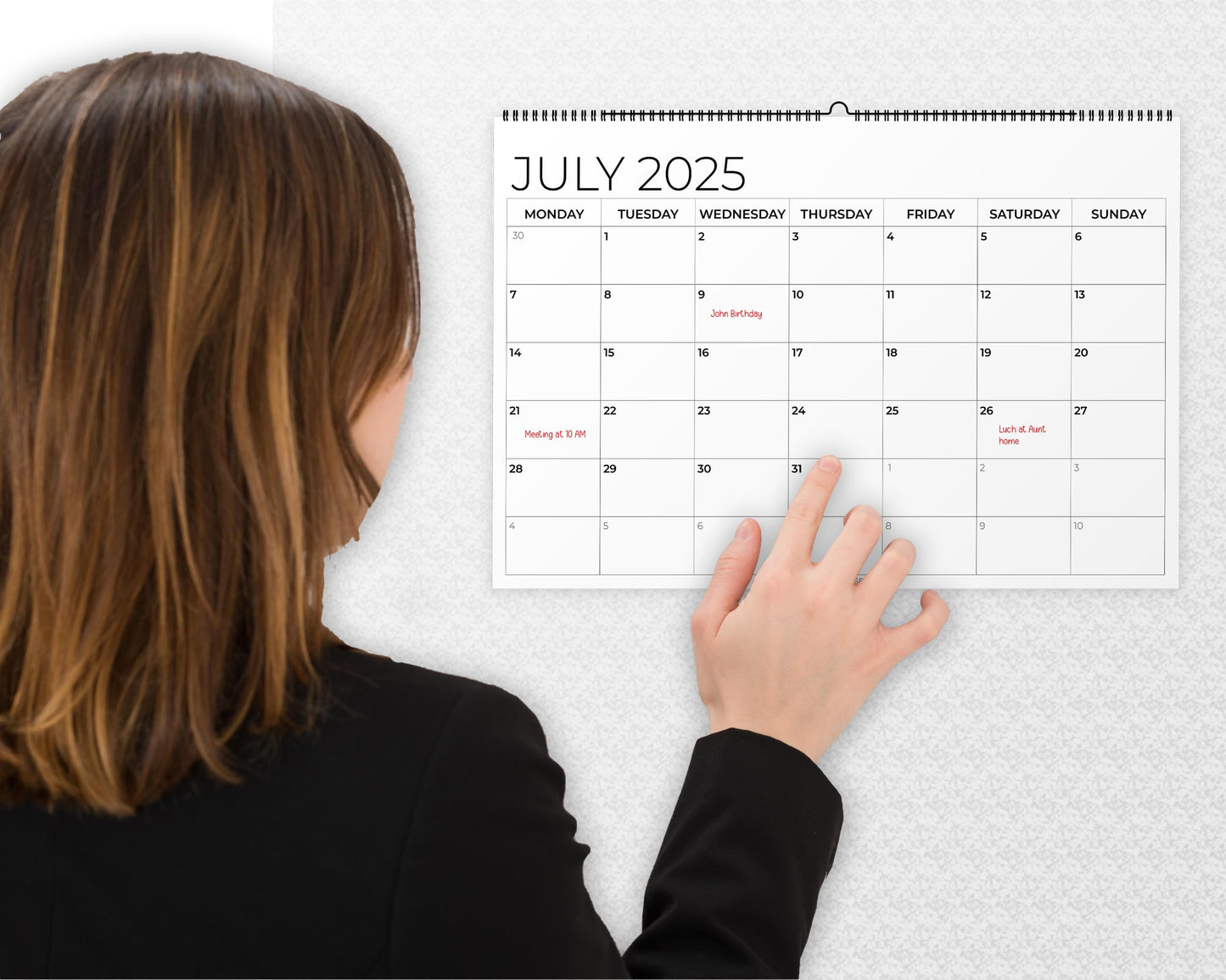 Wall Calendar 2025 - A4 2025 Calendar UK Month-to-View (Jan - Dec 2025) - Twin-Wire Binding, Hanging Hook - For Family planner, Office, Student - Made in the UK