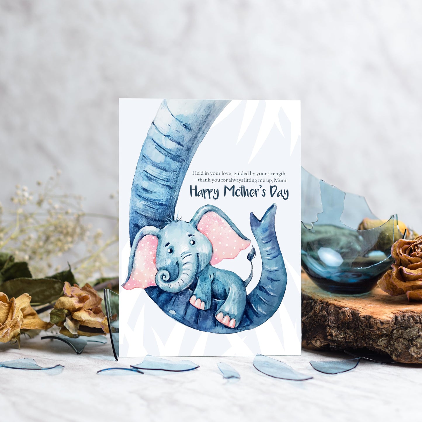Mothers Day Card for Mum with Envelope | Cute Elephant Design | Happy Mother’s Day Card from Daughter or Son | 22x15.5 cm – Eco-Friendly 350 GSM - Made in the UK