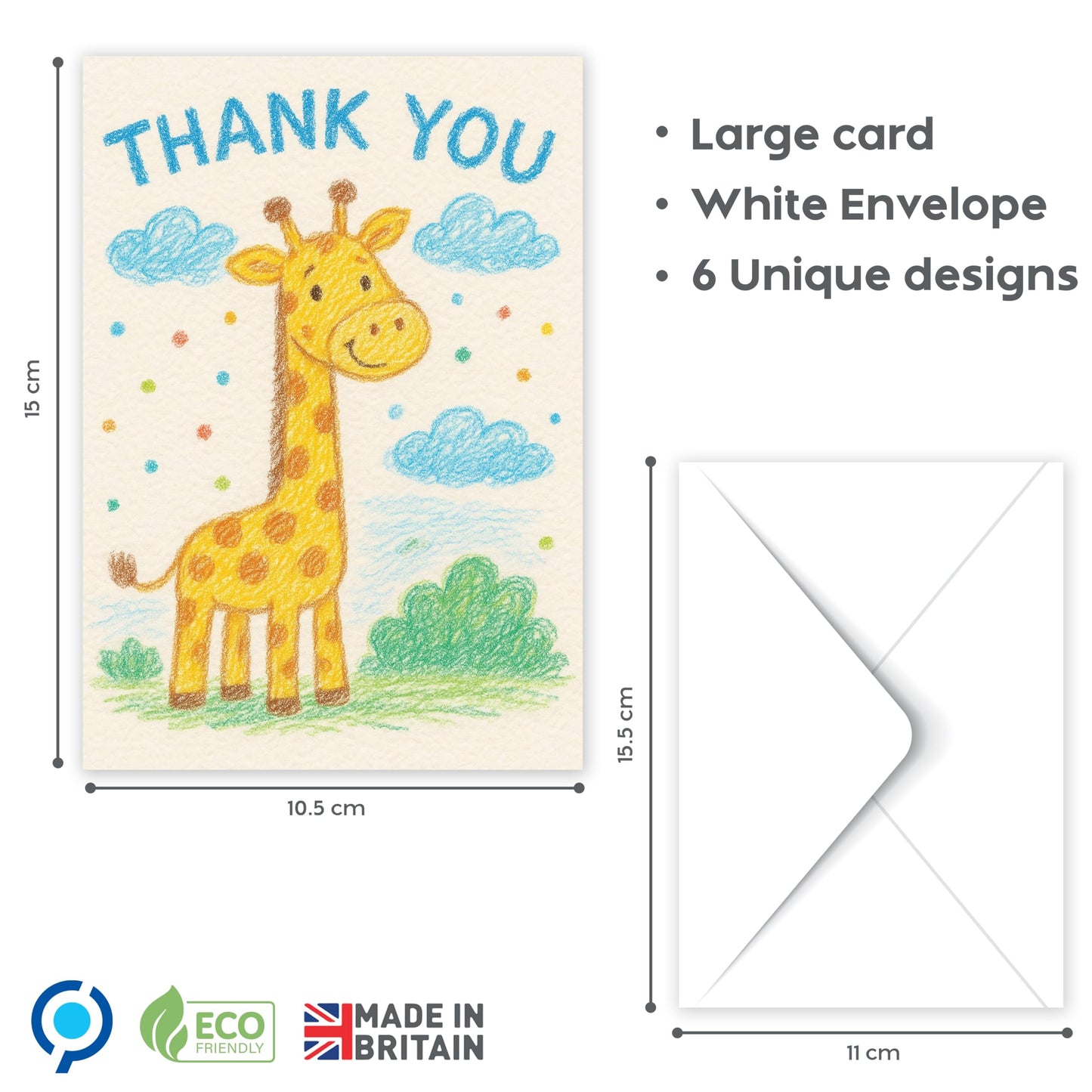 12 Thank You Teacher Cards Multipack – Cute Animal Designs – Kids Thank You Cards for Teachers, Weddings & More – Eco-Friendly – Made in UK