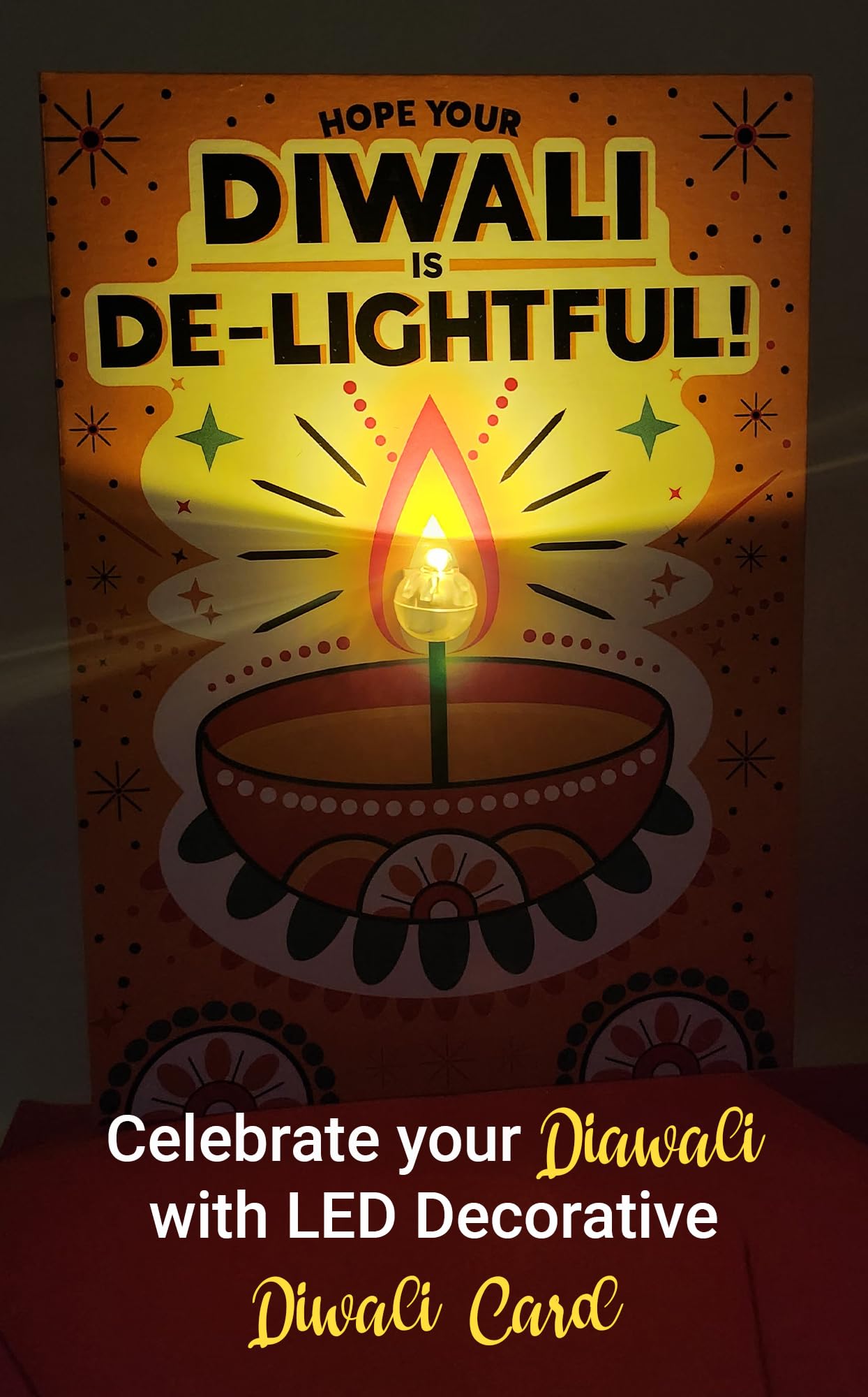 3D Light-Up Diwali Card with Envelope – Eco-Friendly Happy Diwali Card with Diya Design – Perfect for Diwali Decorations, Upto 36 hours light time – Made in UK