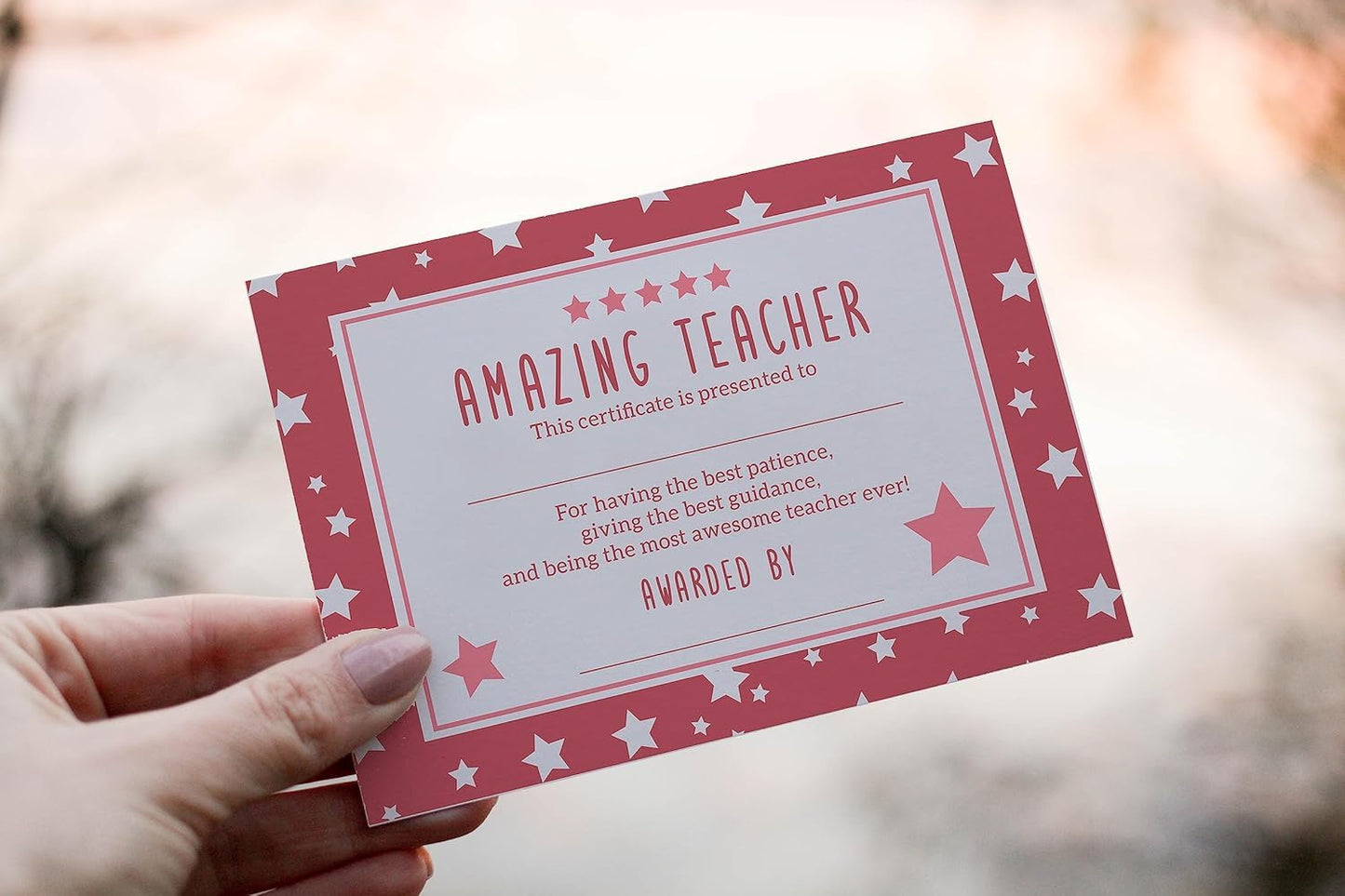 1/6 Premium Thank You Teacher Cards - Certificate for Amazing Teacher- Women Men Appreciation - Leaving Presents for Best, Nursery Teacher