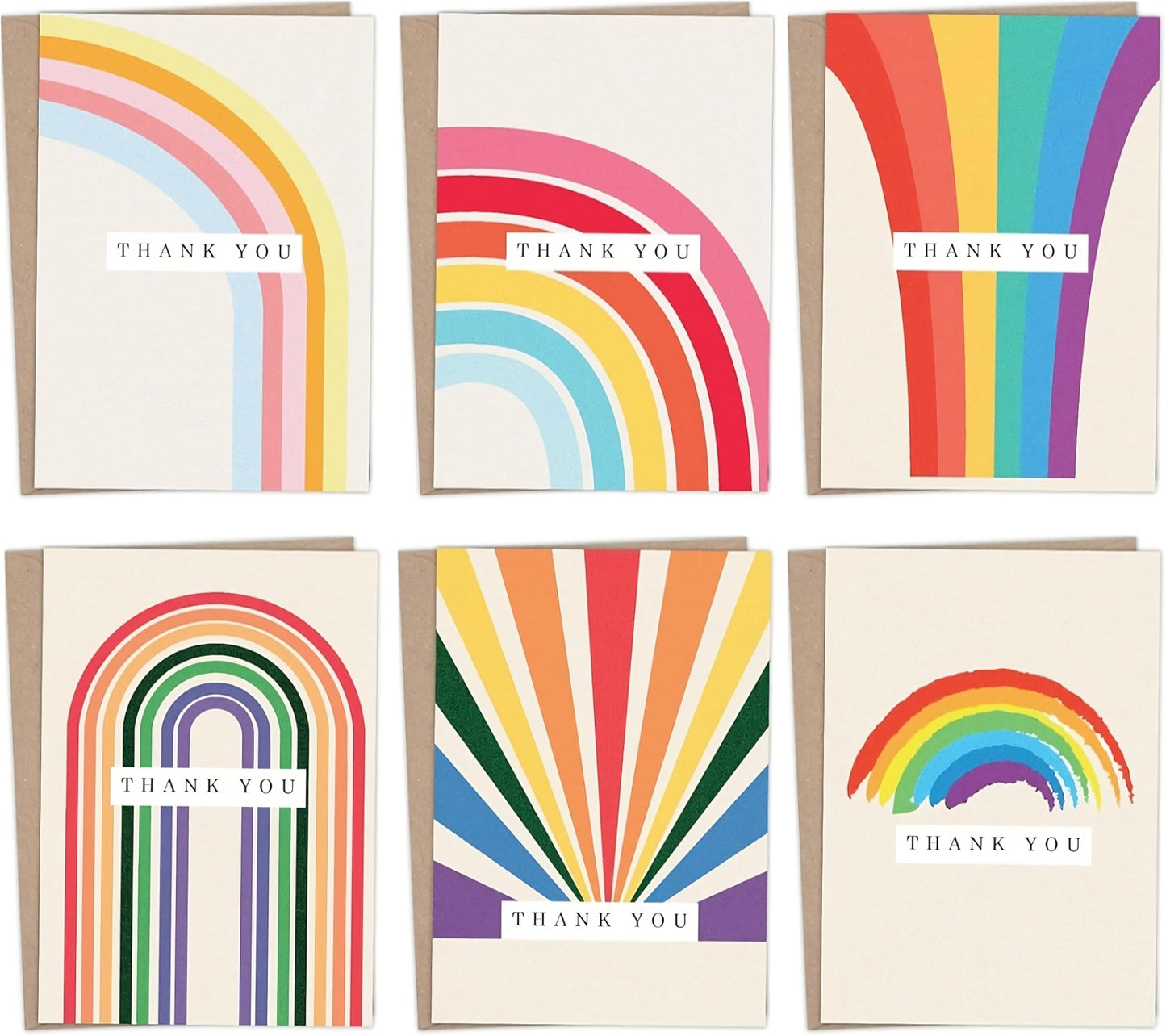Giftinghouse 12/24/48 Thank You Cards Multipack with Envelopes - Rainbow Greeting cards for Teachers, kids, notes, and Christmas gifts - Fully recyclable and Eco-friendly cards.