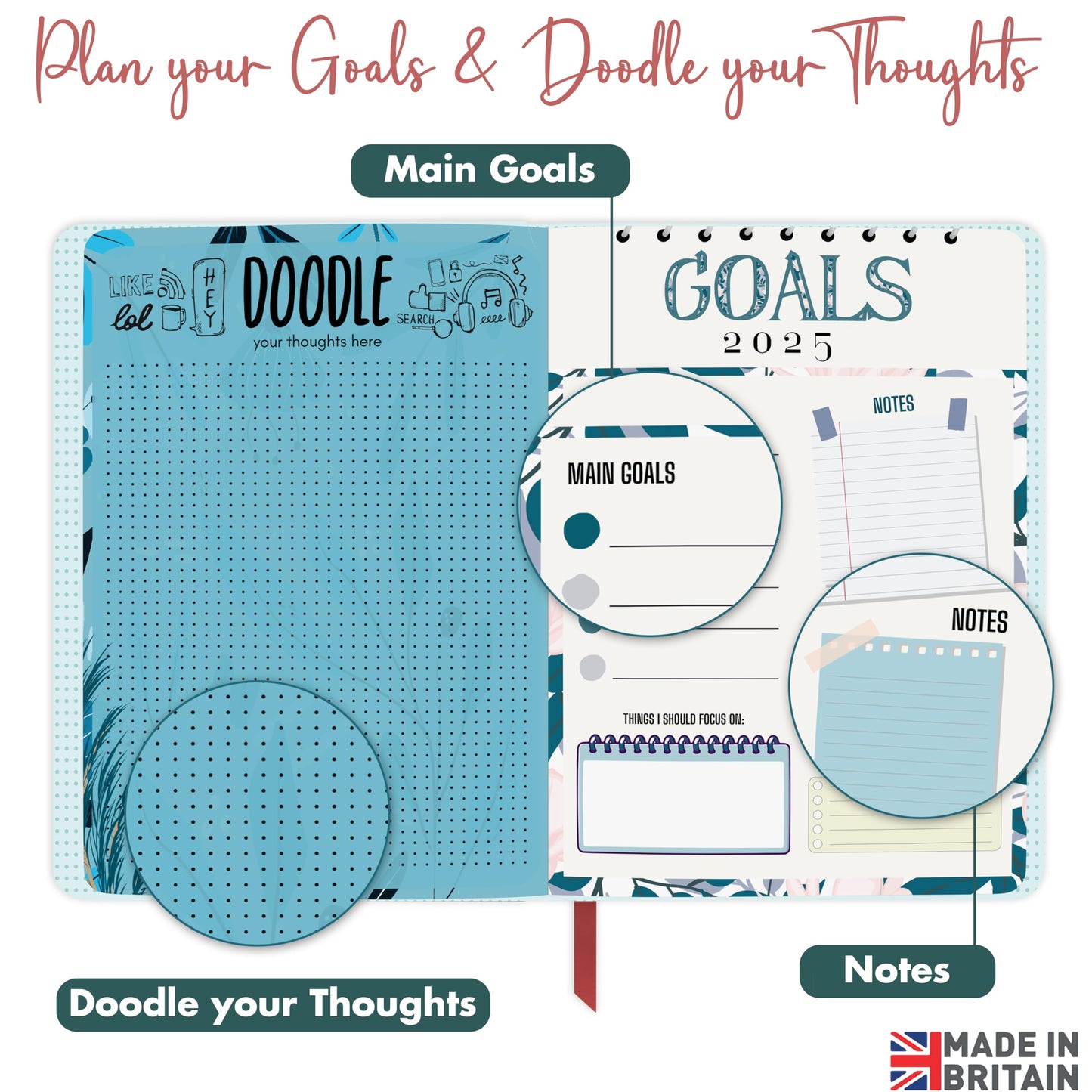 Giftinghouse 2025 Diary A5 Week to View – Glossy Front Round Corners From Jan to Dec 2025 - Diary 2025 with Matching Box - Floral Design, Pocket and Pen Loop. - 15.5 x 21.5 cm