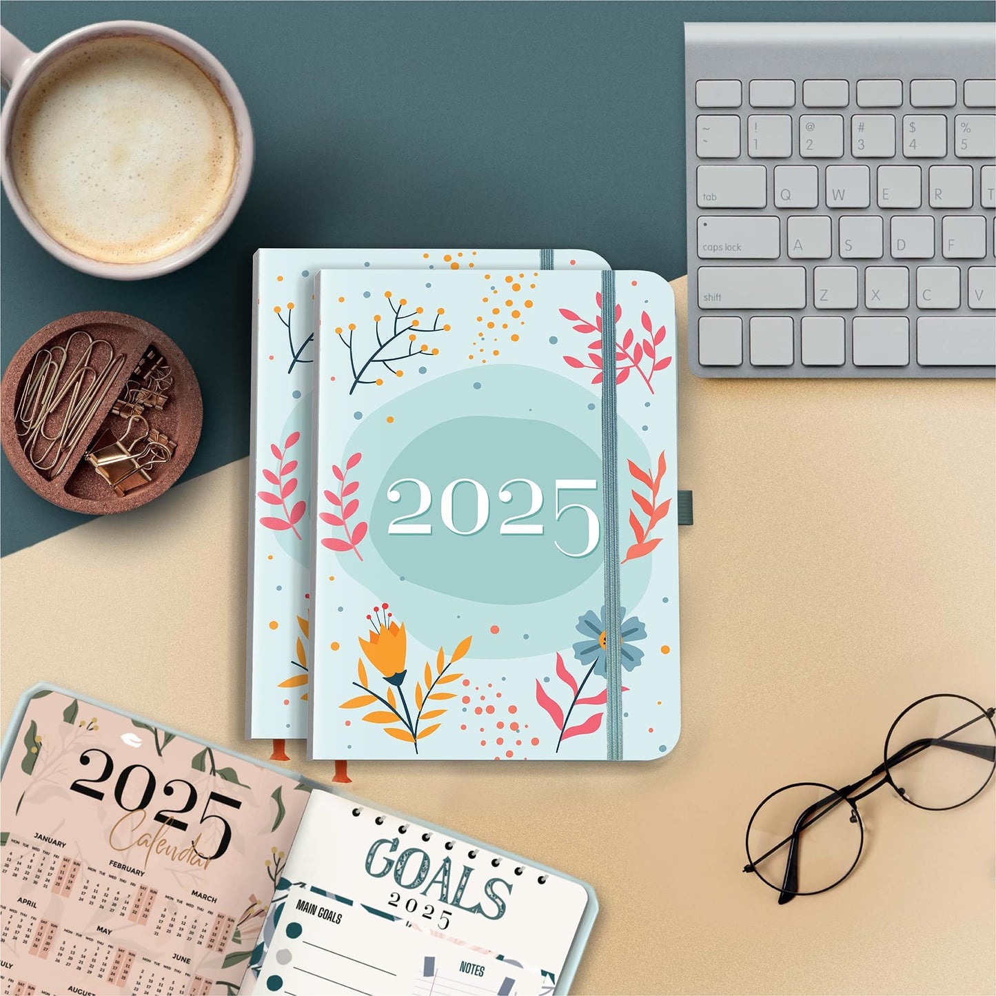 Giftinghouse 2025 Diary A5 Week to View – Glossy Front Round Corners From Jan to Dec 2025 - Diary 2025 with Matching Box - Floral Design, Pocket and Pen Loop. - 15.5 x 21.5 cm