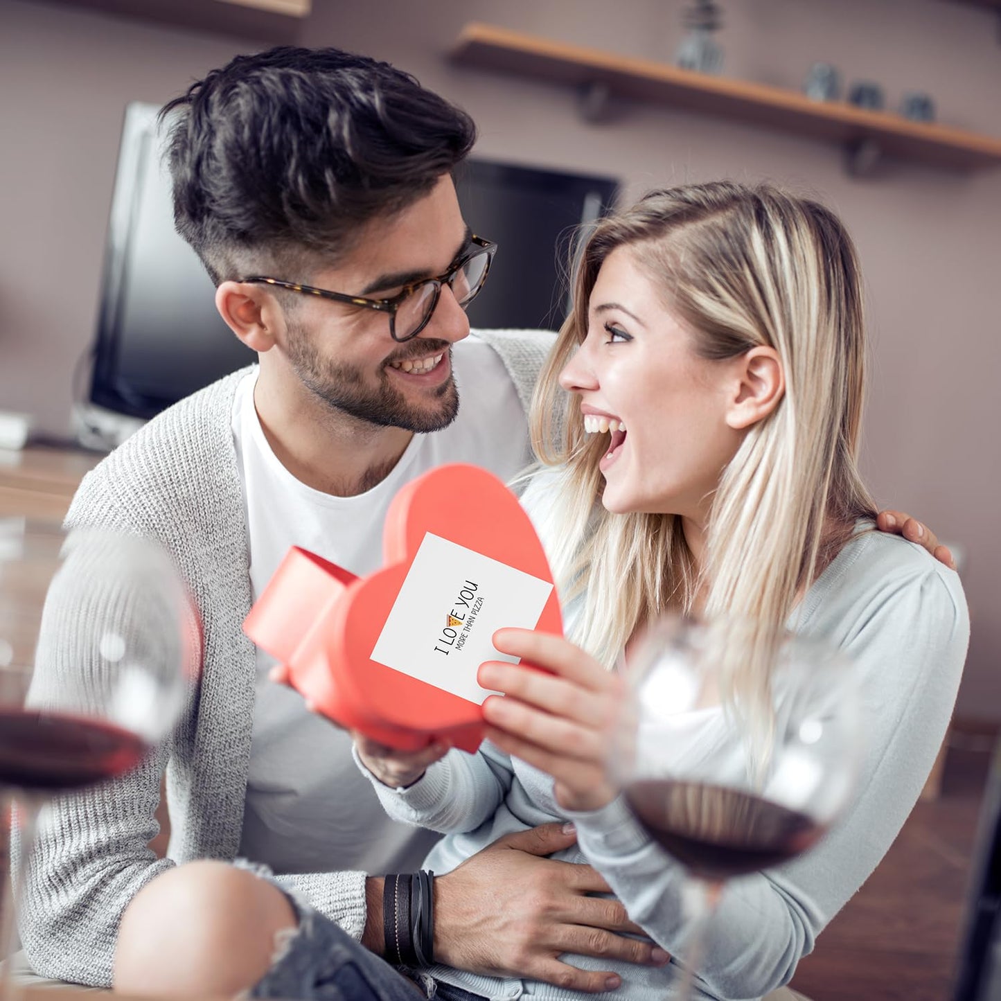 Giftinghouse Valentines Card - Happy Valentines day card for husband - I love you more than pizza card for him, boyfriend, fiancee, wife, her with red envelope - 350 GSM - MADE IN UK.