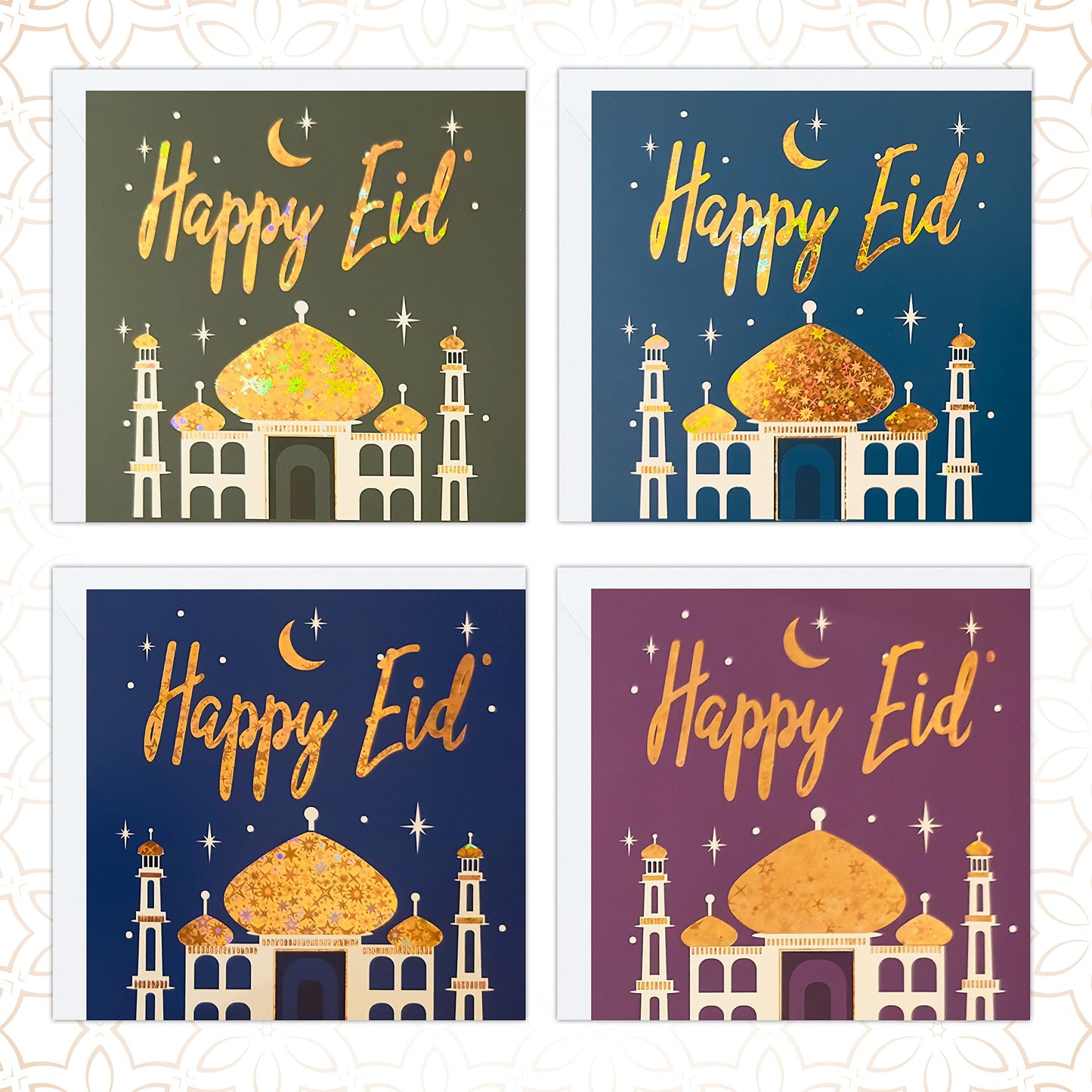 Giftinghouse Eid Cards Pack of 4/12 with envelopes - Eid Mubarak Cards multipack greetings cards - Eco Friendly happy Eid card for kids and Family