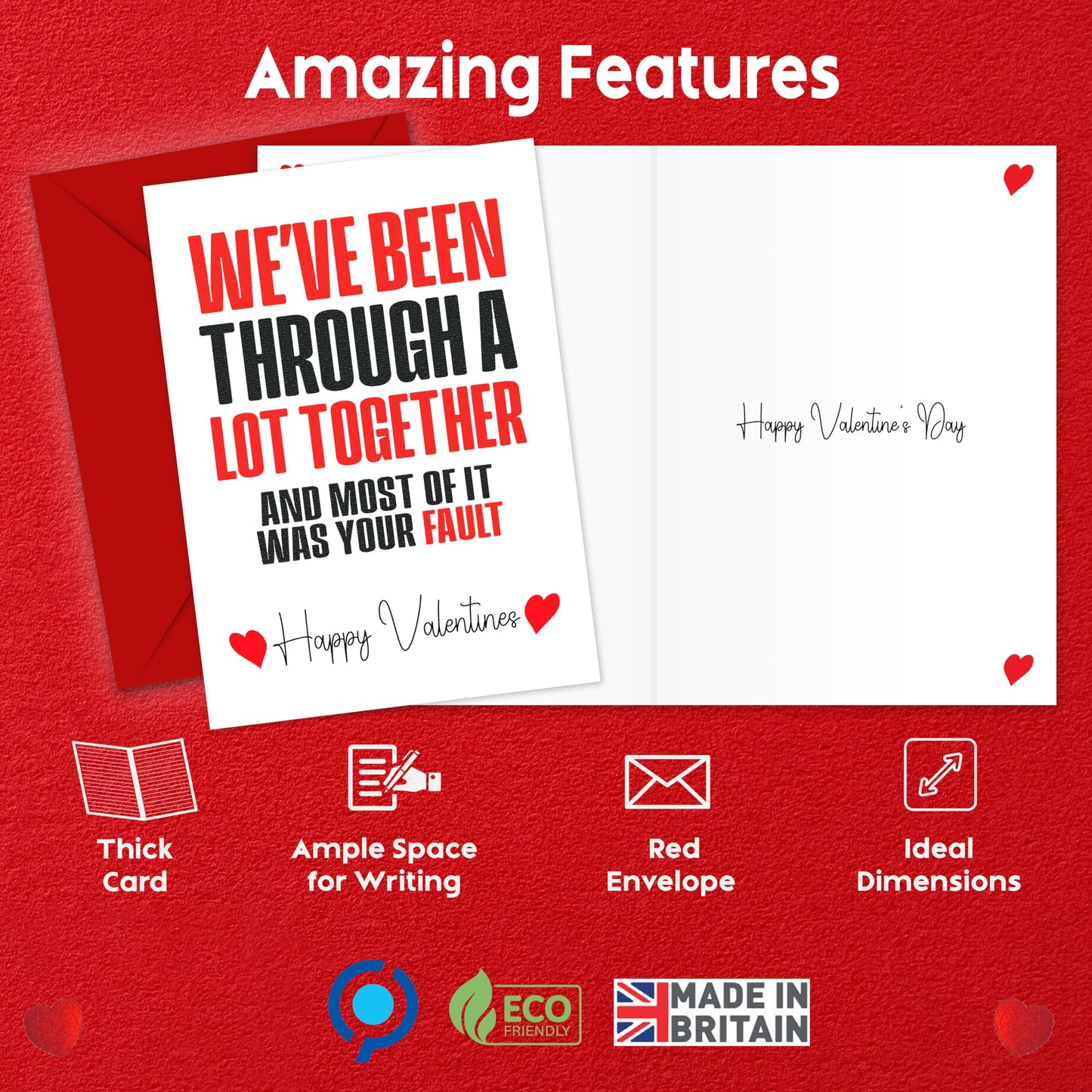 Funny Valentines Day Card – "We've Been Through a Lot Together" – Eco-Friendly 13x18 cm – Valentines Card for him, Valentines Card Wife, her, Husband, or Fiancé – Premium 350 GSM – Made in the UK