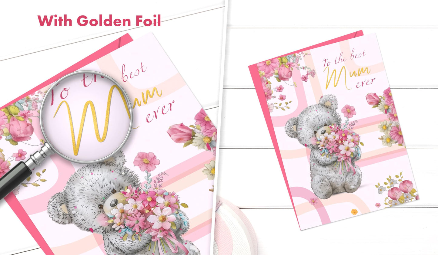 Giftinghouse A5 Foiled Mum Birthday Card with Envelope - Mothers Day Card - Luxury Mothers Day Cards for Mum from Daughter and Son - Made in UK