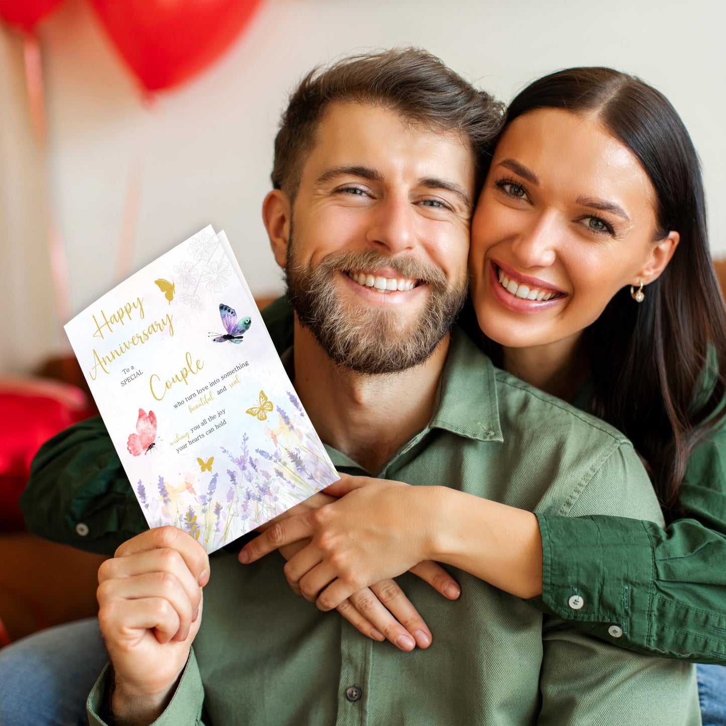Happy Anniversary Card for Couple – Elegant Gold Foil Butterfly Design with Sticker – Large 22 x 15.5 cm with Inside Message – Wedding Anniversary Card for a Special Couple – Made in the UK
