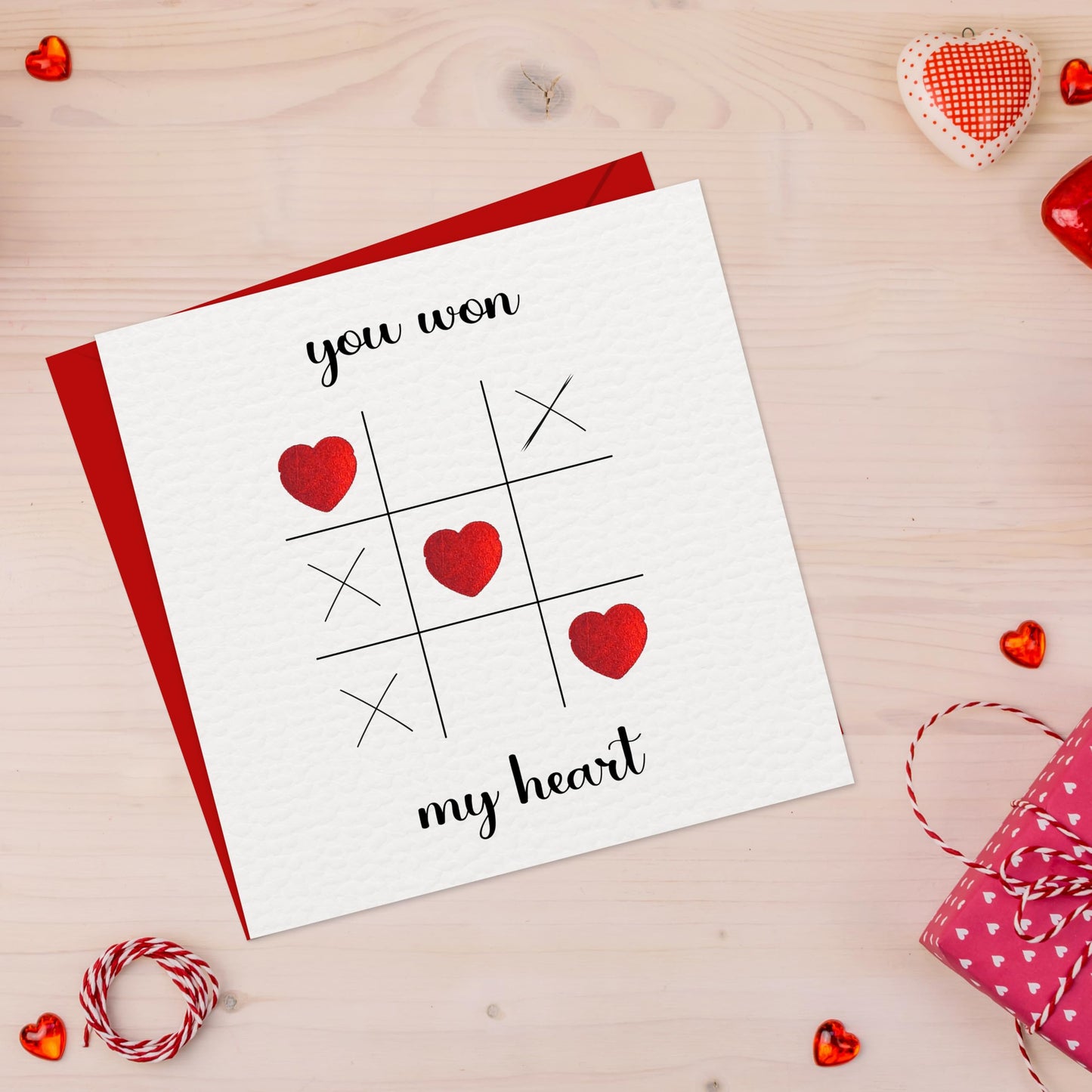 Valentines day card β You Won My Heart β Red Foil Heart Design β Eco-Friendly 150 x 150mm β Perfect Valentines Card for Him, Her, Husband, Wife, or FiancΓ© β Premium 350 GSM β Made in the UK