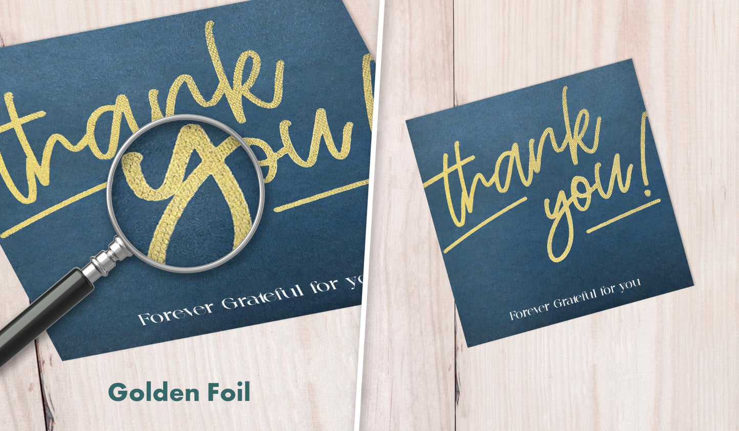 Luxury Matte Thank You Card with Envelope | Premium Textured Gold Foil Single Thank You Card | 400 GSM | Blank Inside Greeting Card for Teacher, Weddings, Kids, Christmas | Eco-friendly | Made in UK