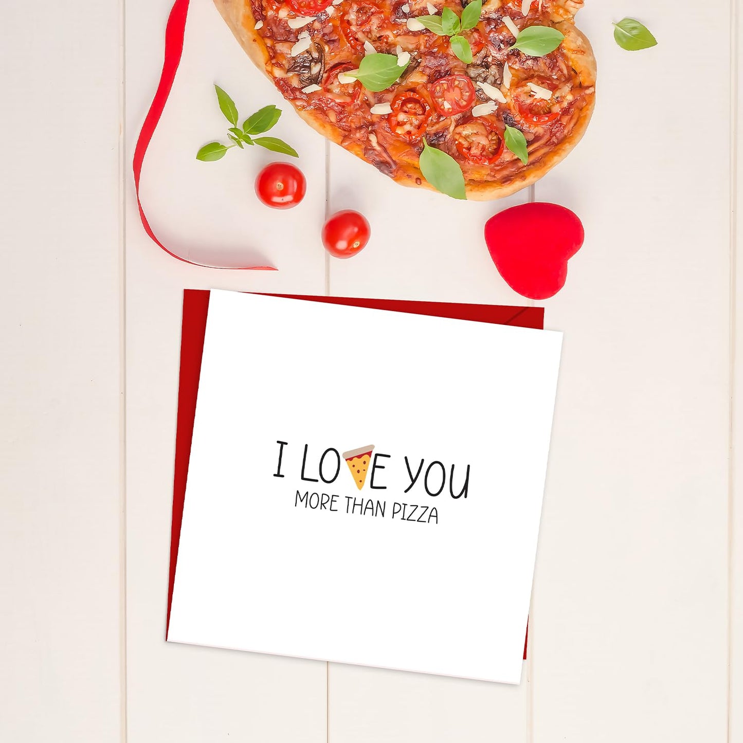 Giftinghouse Valentines Card - Happy Valentines day card for husband - I love you more than pizza card for him, boyfriend, fiancee, wife, her with red envelope - 350 GSM - MADE IN UK.