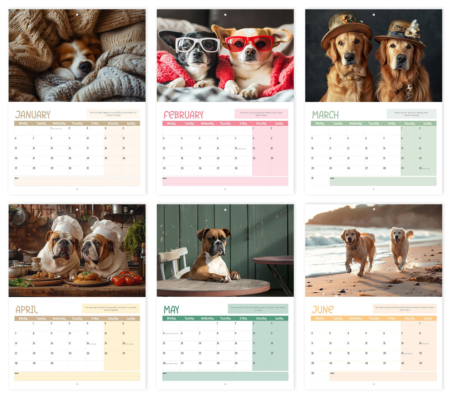 Wall Calendar 2025 UK - A4 Dog 2025 Calendar, Month-to-View (Jan 2025 - Dec 2025) - Eco-Friendly, A3 When Open, Made in the UK
