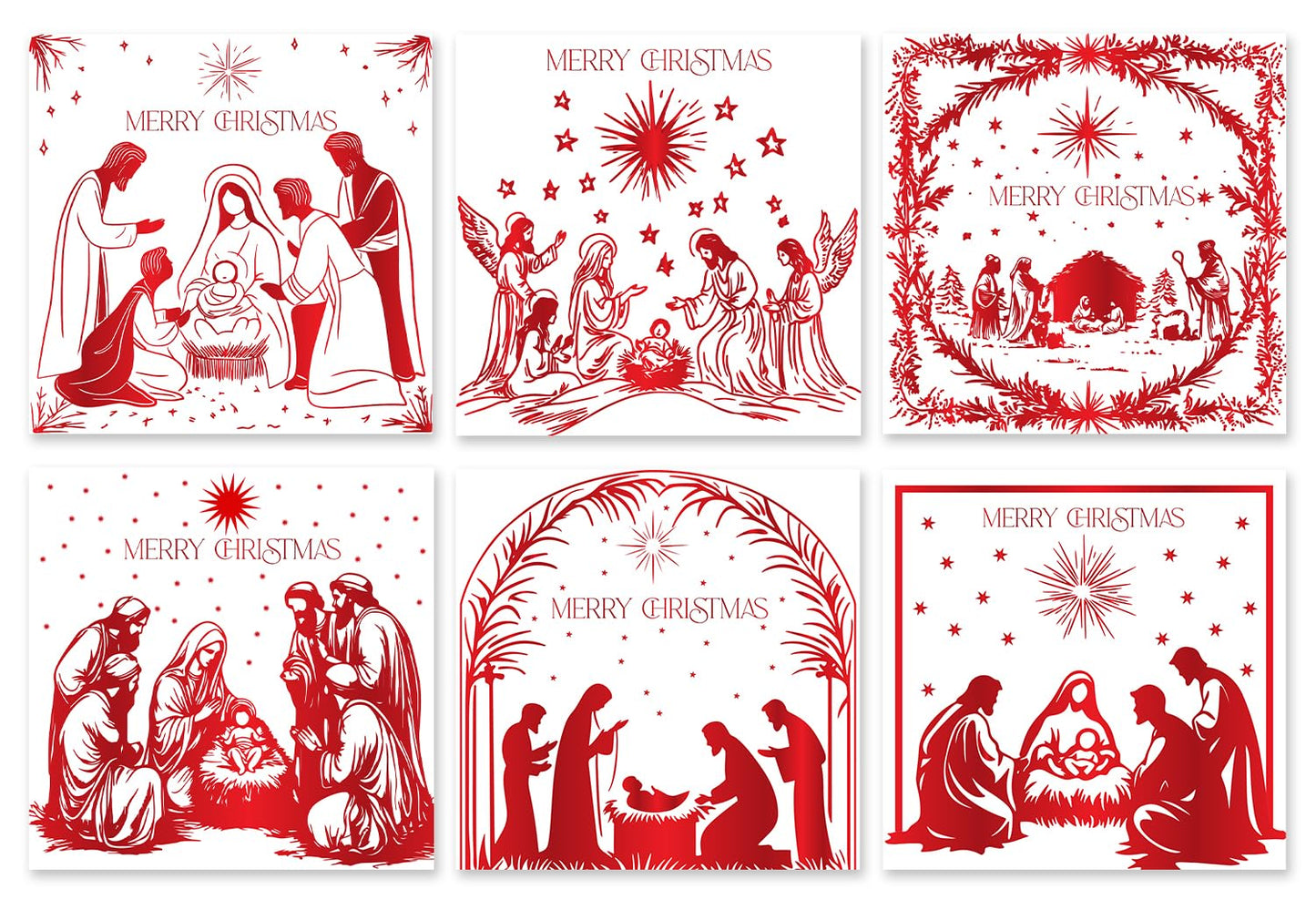 Pack of 12 Religious Christmas Cards 2024 with Envelopes - Luxury Christmas Cards Multipack - Xmas Cards Featuring 6 Unique Nativity Designs, 125 x 125 mm - Perfect Greeting Cards for Family & Friends