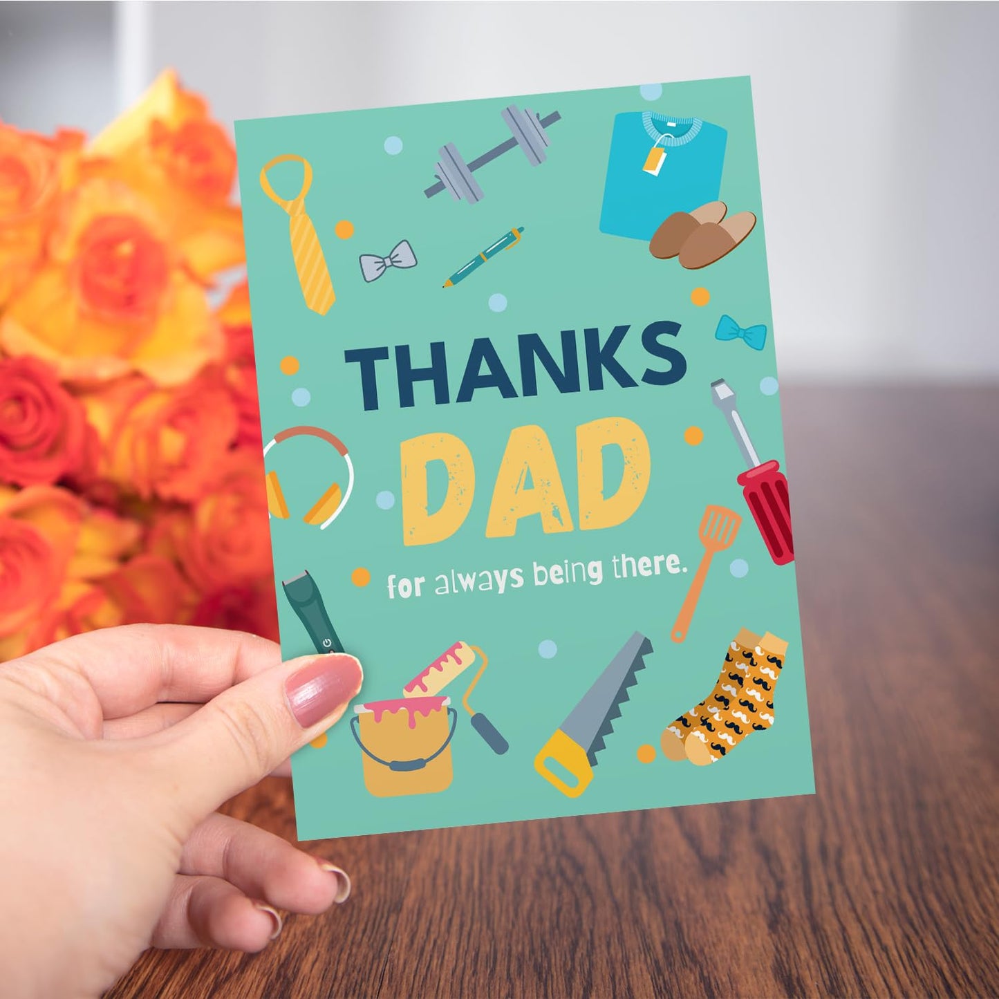 Giftinghouse Father's Day Card with Envelope, Happy Fathers Day Card From Son, Daughter, Featuring a Heartfelt Message Thanks Dad, for Always Being There! Happy Fathers Day Greeting Card, Made in UK