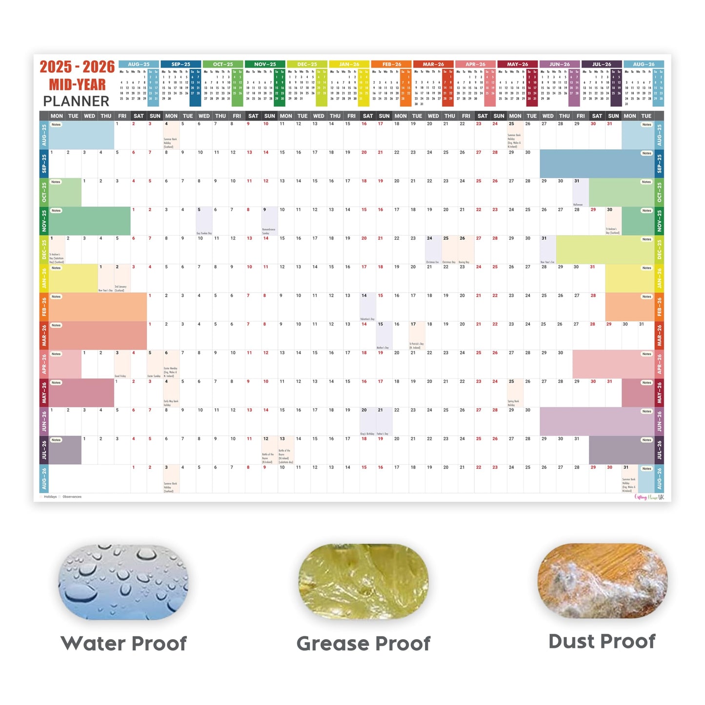 Academic Wall Planner 2025-2026 A1 Laminated – Wall Calendar from August 2025 to August 2026 – Large Size (85 x 59.4 cm) – 13 Months Mid Year Wall Planner 25/26 – Marked Holidays - Notes Space