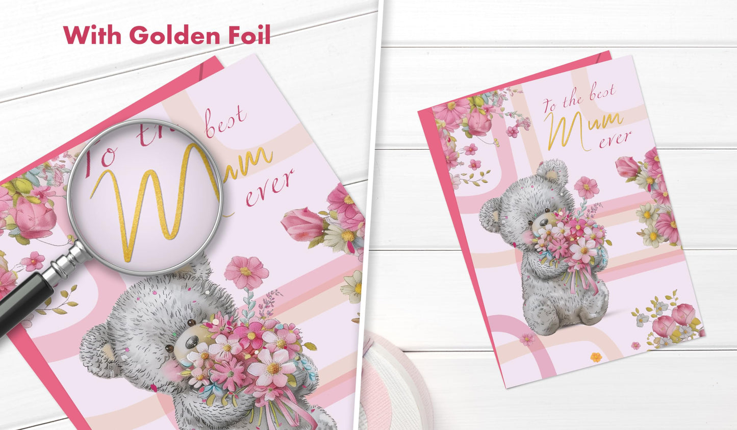 Giftinghouse A5 Foiled Mothers Day Card with Envelope - Mum Birthday Card - Luxury Mothers Day Cards for Mum from Daughter and Son - Made in UK (2 PACK)