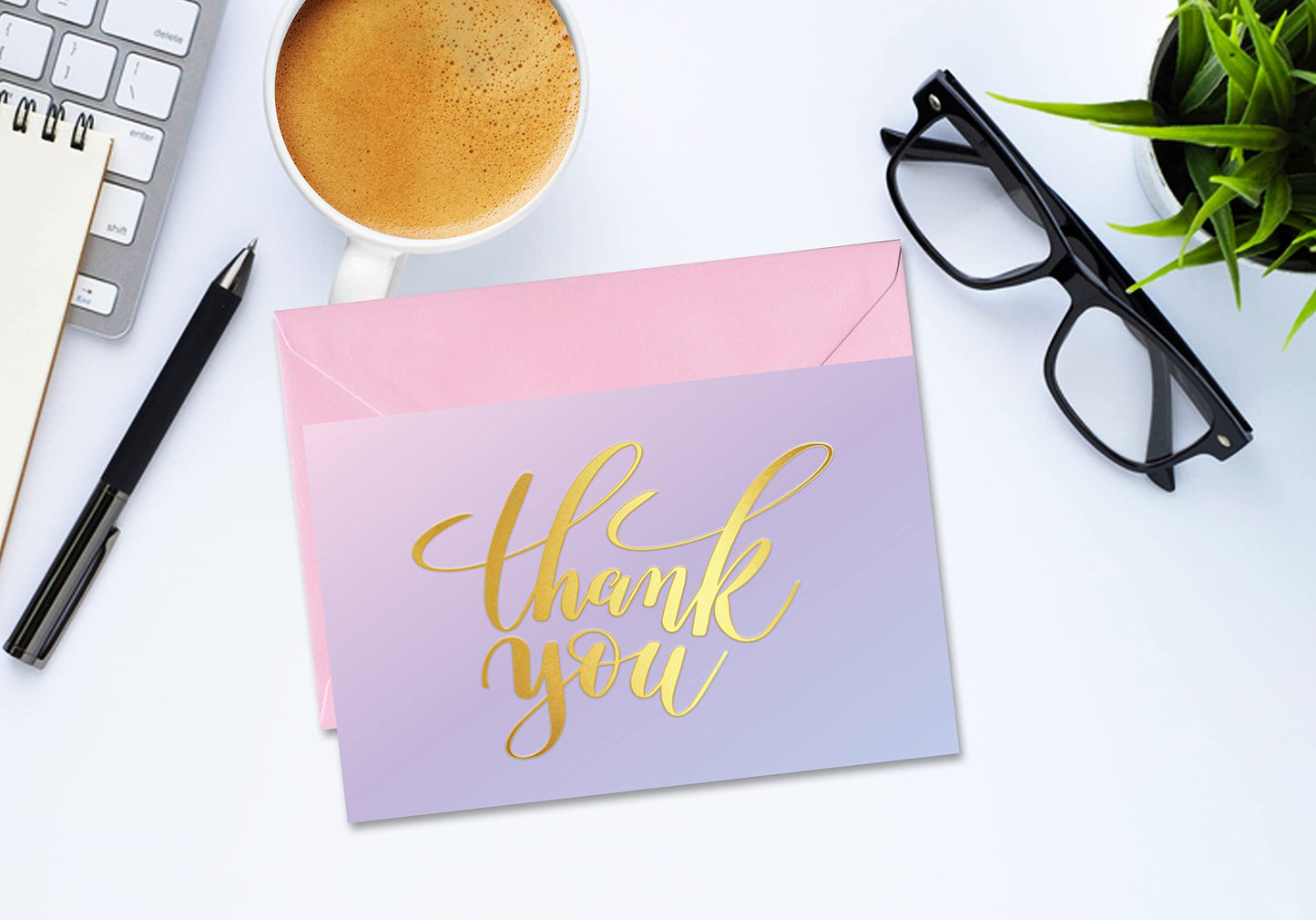 Giftinghouse 3D Foil Thank You Cards Multipack with Envelopes - Embossed Foil Greeting Cards for Wedding, Kids, Teachers, Notes and Gifts (48 PACKS)