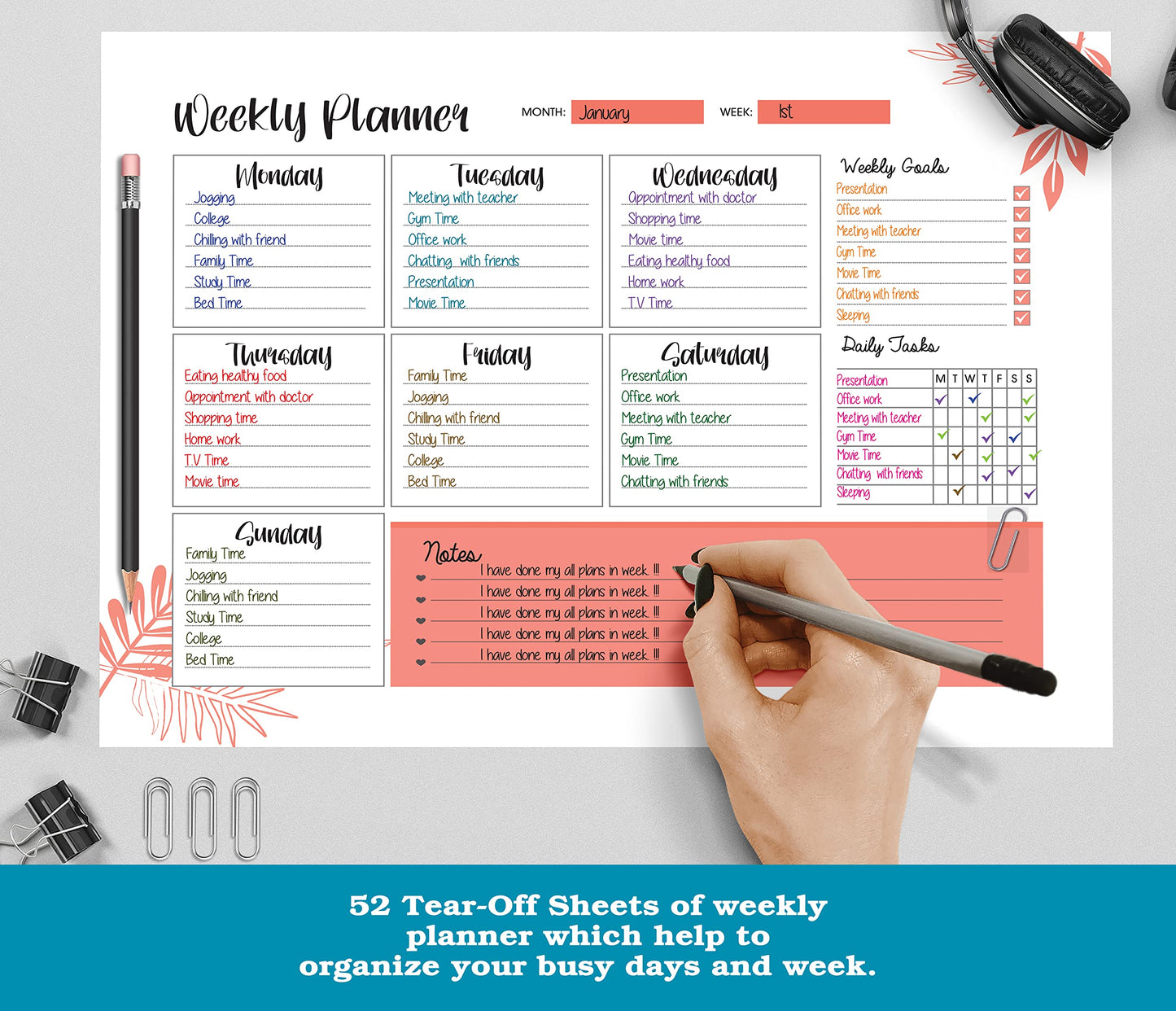 Giftinghouse Weekly Planner Notepad | 52 Luxury Sheets | Daily Planner | To do List Notepads | Weekly Meal Planner | Desk pad for Teachers, Students, Business Appointments.