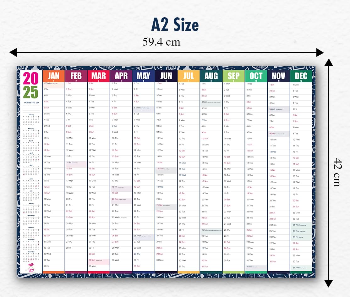 Giftinghouse 2025 Wall Planner A2 Laminated - Full Year Wall Planner 2025 UK - Wall Calendar 2025 with mount stickers for academic, office, home and school by (42 x 59.4 cm) - A2 size.