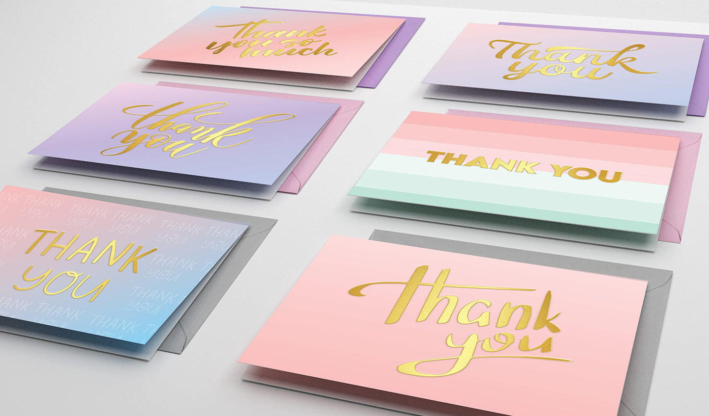 Giftinghouse 3D Foil Thank You Cards Multipack with Envelopes - Embossed Foil Greeting Cards for Wedding, Kids, Teachers, Notes and Gifts (48 PACKS)