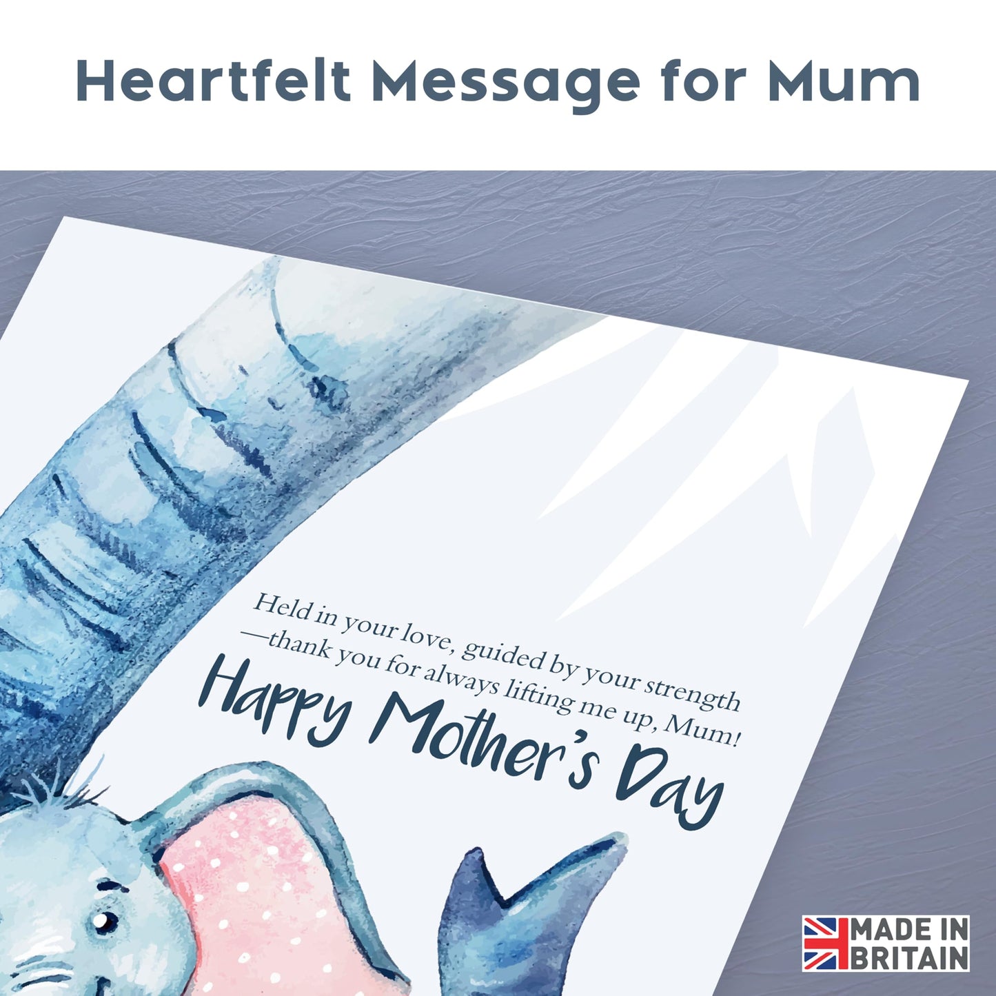 Mothers Day Card for Mum with Envelope | Cute Elephant Design | Happy Mother’s Day Card from Daughter or Son | 22x15.5 cm – Eco-Friendly 350 GSM - Made in the UK
