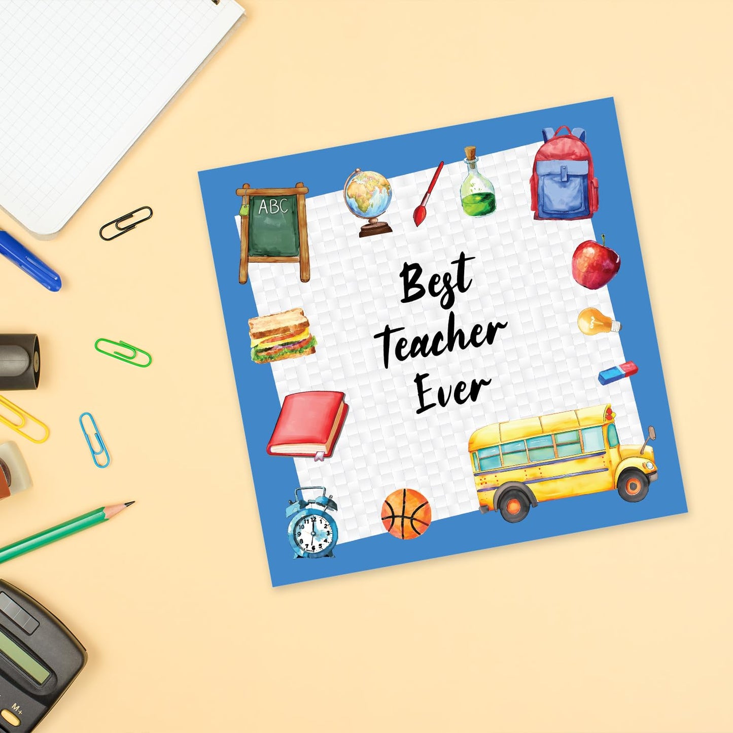 Teacher Thank You Card with Envelope - Thank You Teacher Card for Women and Men Best Teacher Ever - Made in the UK