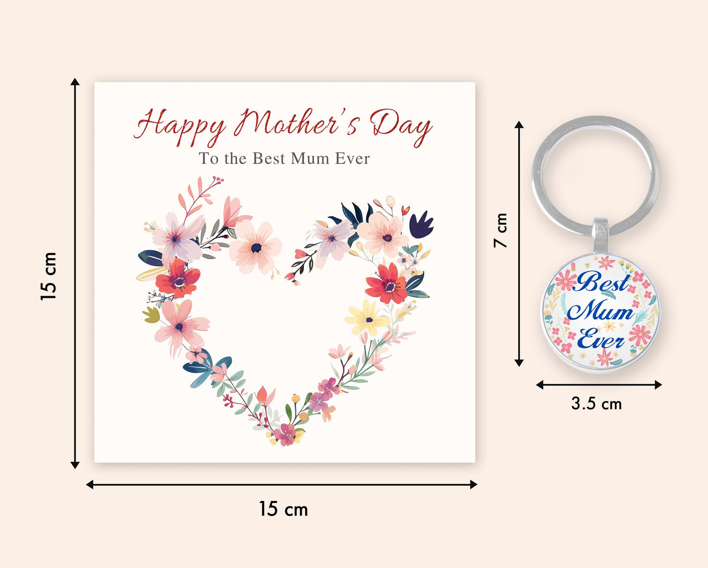 Giftinghouse Foiled Happy Mothers day card for mum with keyring and envelope - Flower design mother's day card from daughter, son - Mothers day gift set for grandma, nanny - MADE IN UK (Pack of 2)