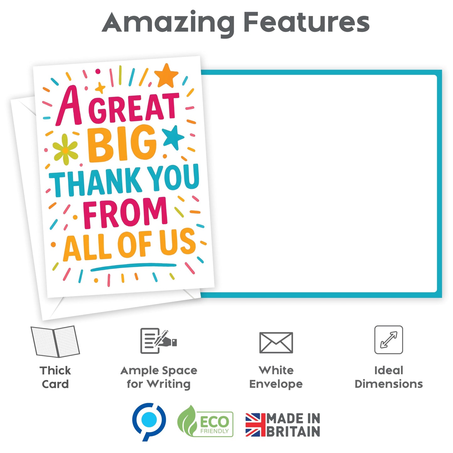 Large A4 Thank You Card – 29 x 21 cm – Bright & Colourful ‘A Great Big Thank You From All of Us’ – Group Appreciation Teacher thank you card, Coaches, Mentors, Colleagues, Office, Boss, Retirement