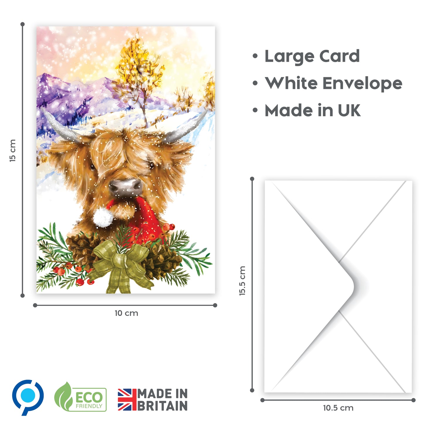 Giftinghouse Christmas Cards Multipack of 24 – Cute Highland Cow Xmas Cards 2025 – Festive Winter & Farm Animal Designs – 15 x 10 cm – Festive Greeting Cards for Family, Kids & Friends – Made in UK