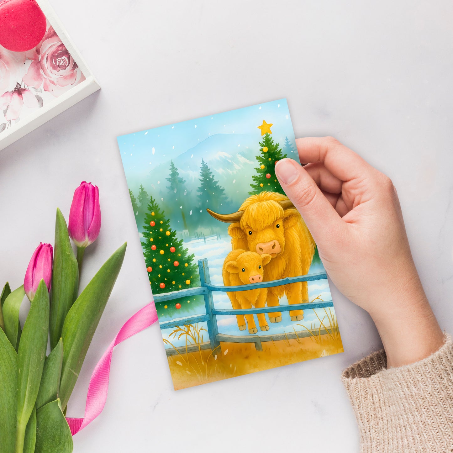 Giftinghouse Christmas Cards Multipack of 24 – Cute Highland Cow Xmas Cards 2025 – Festive Winter & Farm Animal Designs – 15 x 10 cm – Festive Greeting Cards for Family, Kids & Friends – Made in UK