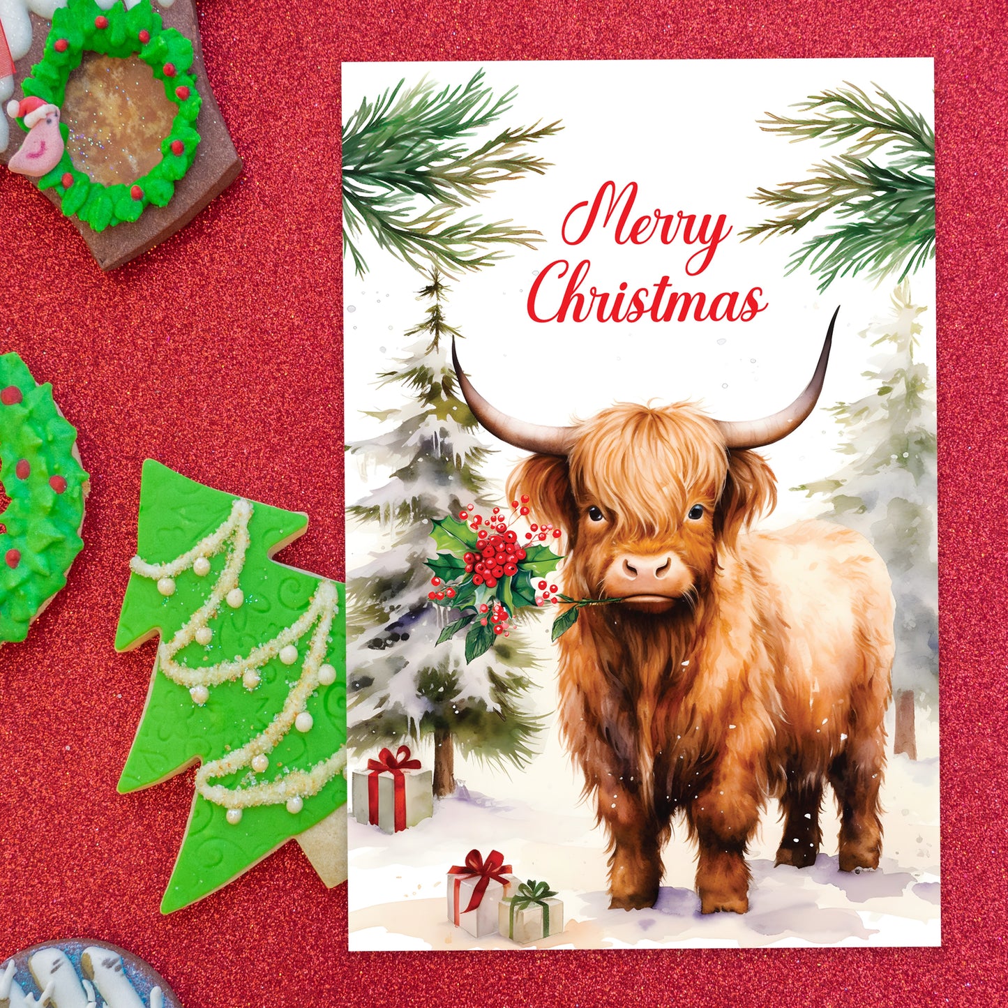 Giftinghouse Christmas Cards Multipack of 24 – Cute Highland Cow Xmas Cards 2025 – Festive Winter & Farm Animal Designs – 15 x 10 cm – Festive Greeting Cards for Family, Kids & Friends – Made in UK