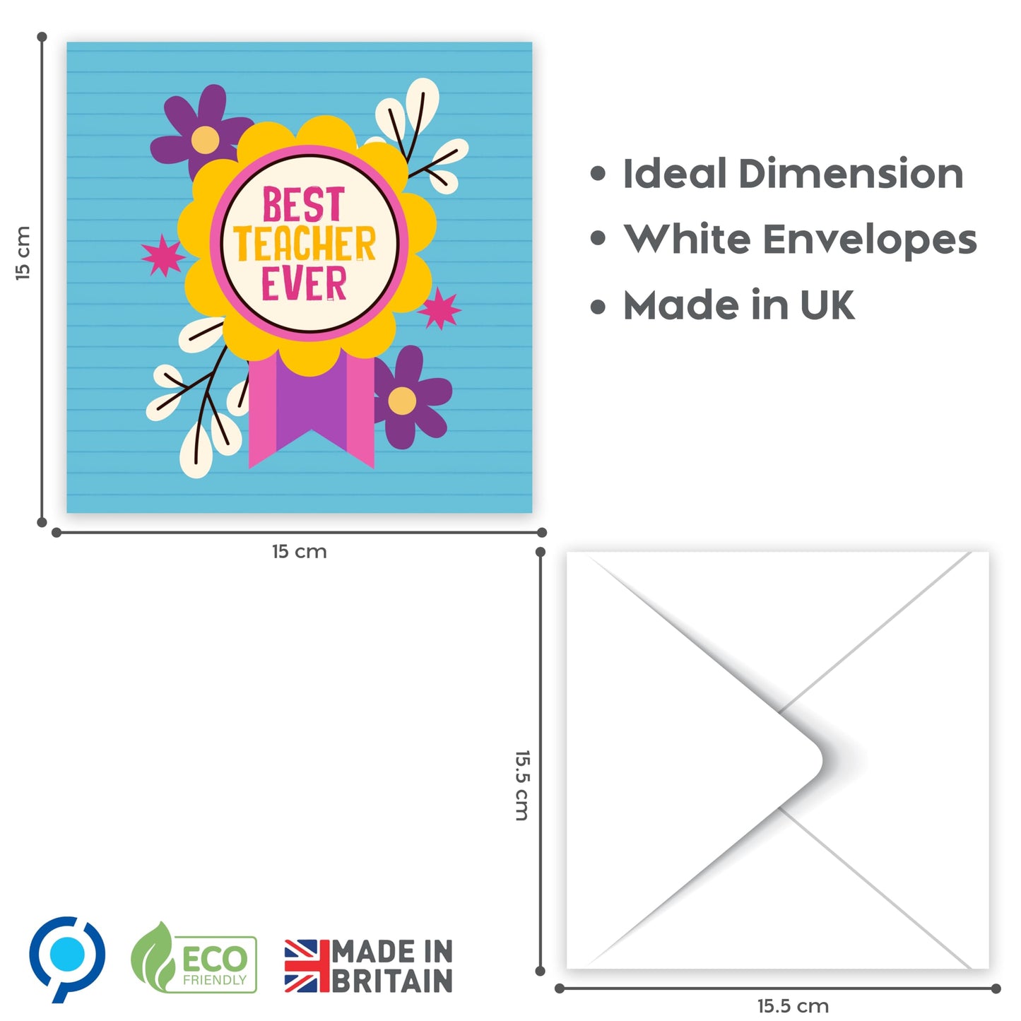 Giftinghouse 6 Thank You Teacher Cards Multipack with Envelopes - Greeting cards for Women Men Ecofriendly cards Printed and Packed in UK