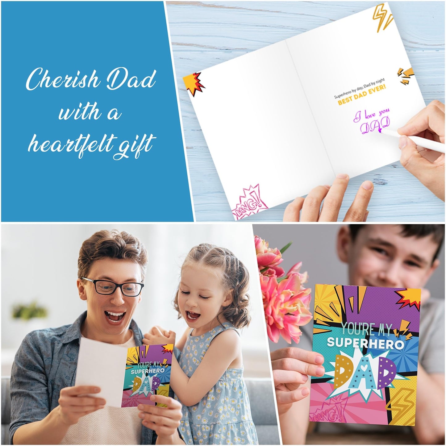 Giftinghouse Father's Day Card with Envelope, Happy Fathers Day Card From Son, Daughter - You're My Super Hero - Made in the UK