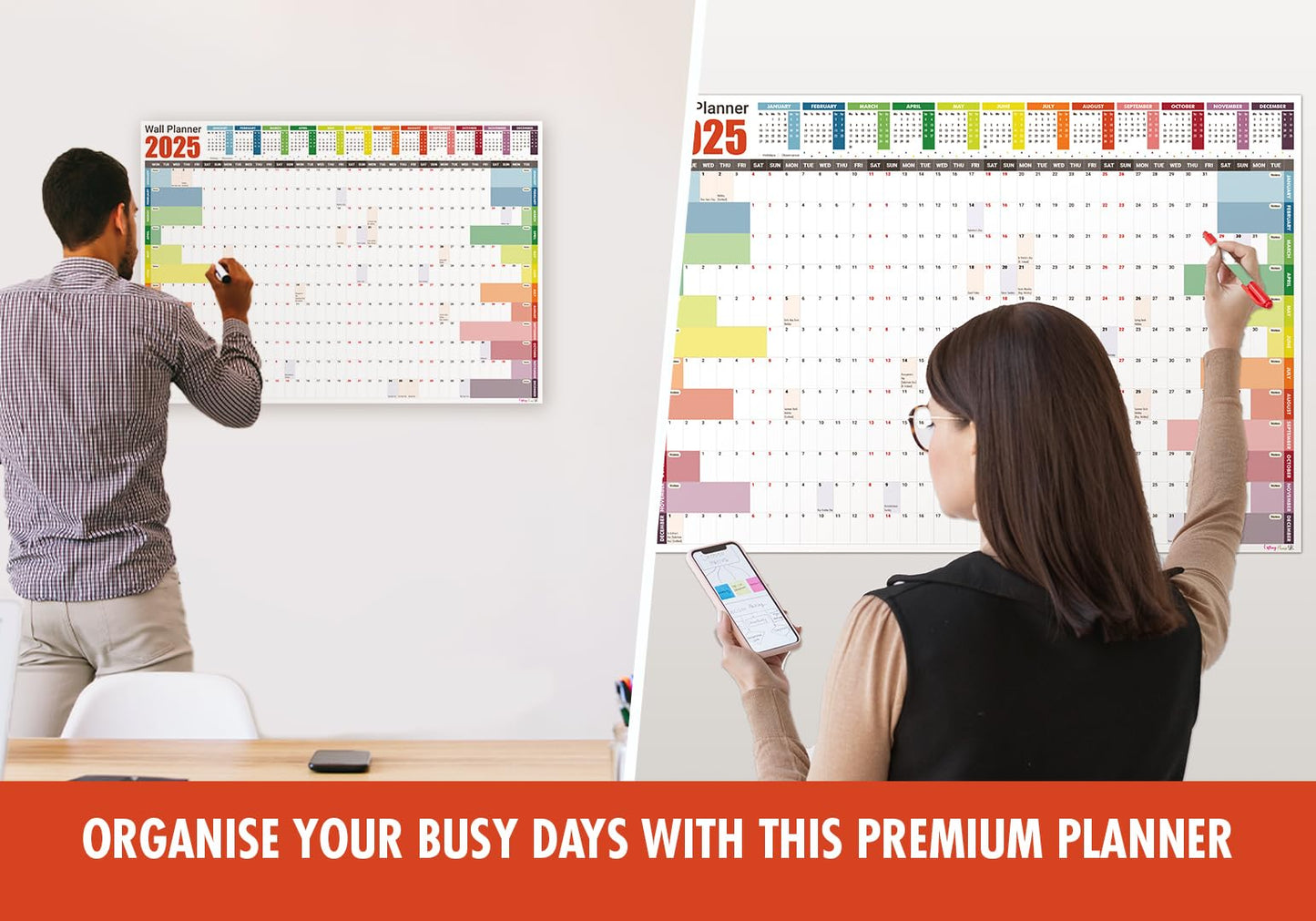 Giftinghouse 2025 Wall Planner A1 Laminated - Full Year Wall Planner 2025 UK - Wall Calendar 2025 with mount stickers for academic, office, home and school by (59.4 x 84.1 cm) - A1 size.