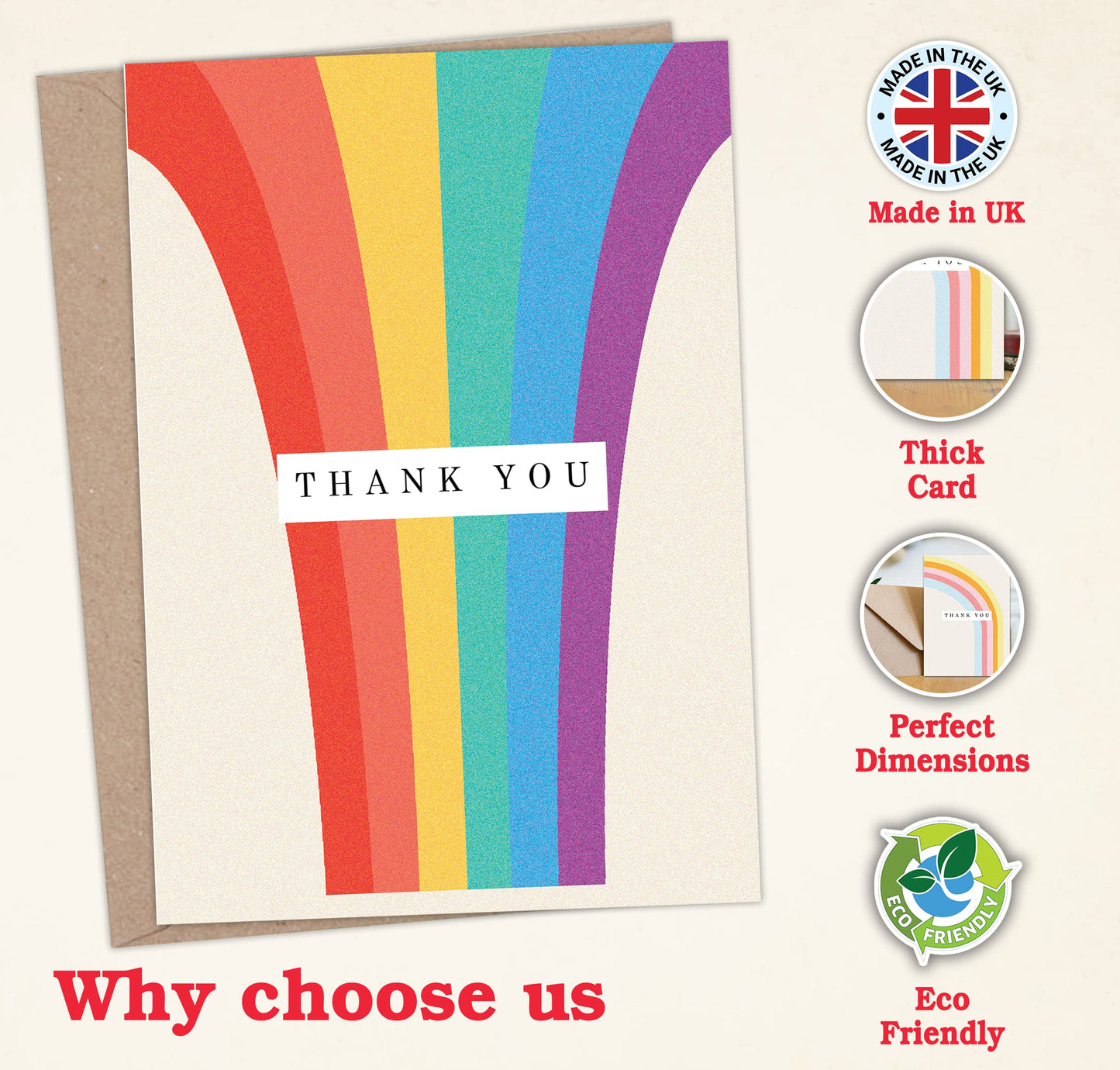Giftinghouse 12/24/48 Thank You Cards Multipack with Envelopes - Rainbow Greeting cards for Teachers, kids, notes, and Christmas gifts - Fully recyclable and Eco-friendly cards.