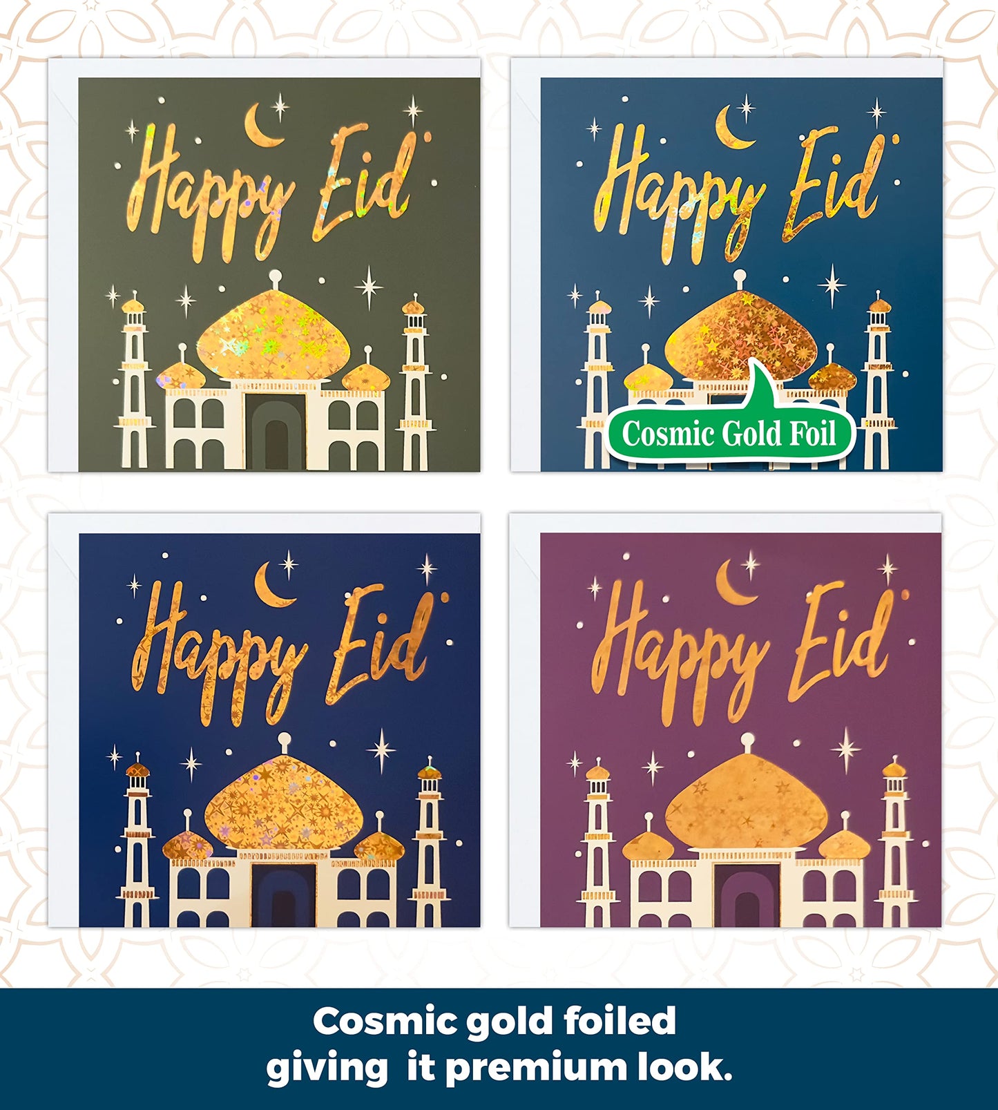 Giftinghouse Eid Cards Pack of 4/12 with envelopes - Eid Mubarak Cards multipack greetings cards - Eco Friendly happy Eid card for kids and Family