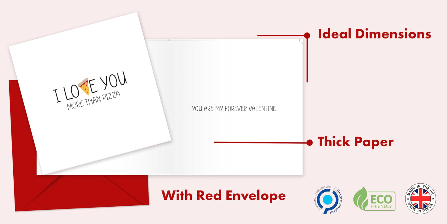 Giftinghouse Valentines Card - Happy Valentines day card for husband - I love you more than pizza card for him, boyfriend, fiancee, wife, her with red envelope - 350 GSM - MADE IN UK.