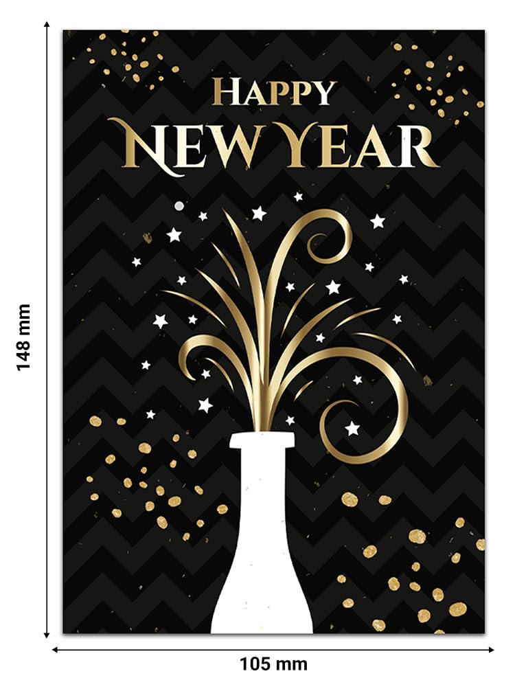 Giftinghouse 12 Happy New Year Cards 2025 packs - Gold Foil Greeting Cards Multipack with White Envelopes - Blank Inside Eco-Friendly Cards Set for friends and family.