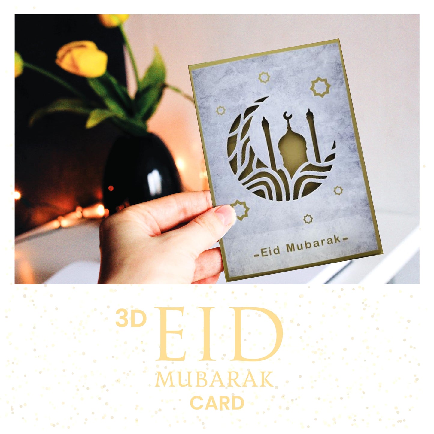 Premium 3D Eid Mubarak Cards Multipack with Golden Envelopes - Pack of 6/12 ā 3D Design Eid Cards Multipack - Happy Eid Mubarak Card for kids and Family, Eco Friendly Greetings Cards