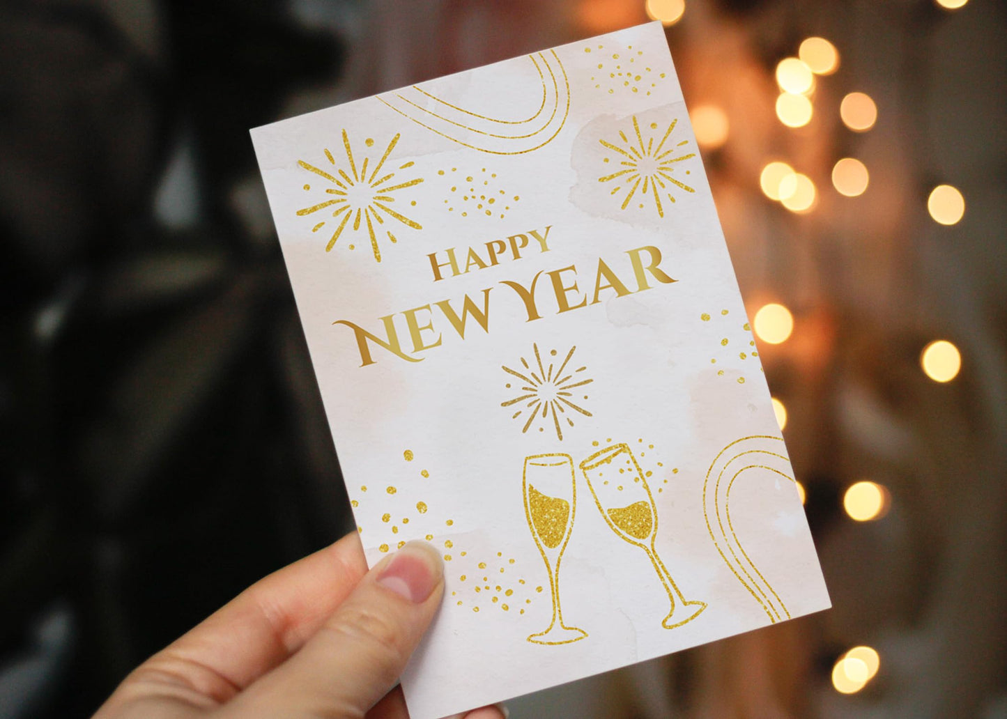 Giftinghouse 12 Happy New Year Cards 2025 packs - Gold Foil Greeting Cards Multipack with White Envelopes - Blank Inside Eco-Friendly Cards Set for friends and family.
