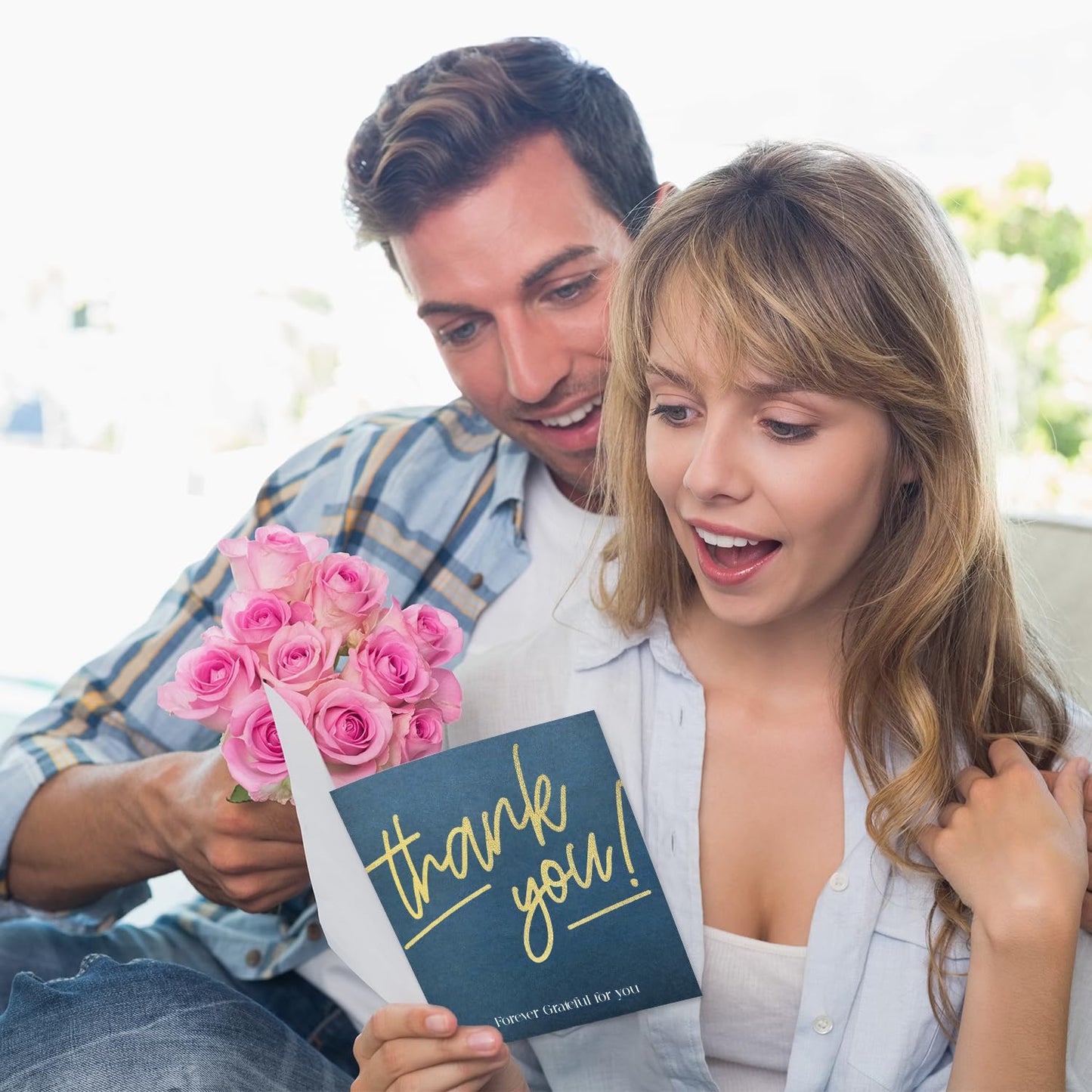 Luxury Matte Thank You Card with Envelope | Premium Textured Gold Foil Single Thank You Card | 400 GSM | Blank Inside Greeting Card for Teacher, Weddings, Kids, Christmas | Eco-friendly | Made in UK