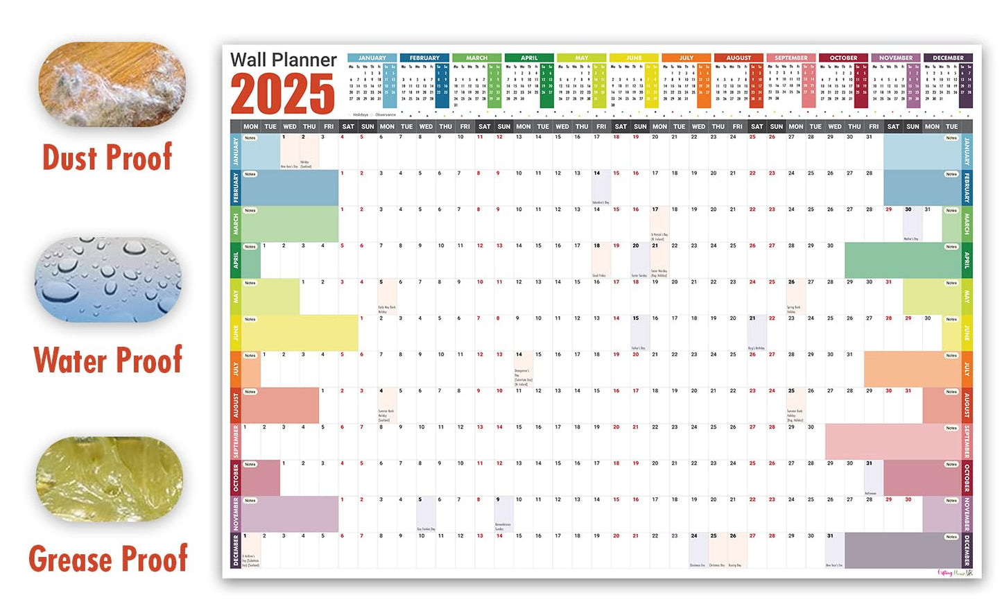 Giftinghouse 2025 Wall Planner A1 Laminated - Full Year Wall Planner 2025 UK - Wall Calendar 2025 with mount stickers for academic, office, home and school by (59.4 x 84.1 cm) - A1 size.